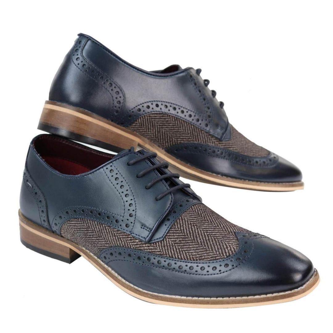 Mens Leather Gatsby Brogues Tweed Lace Shoes 1920s Peaky Blinders Classic - Knighthood Store