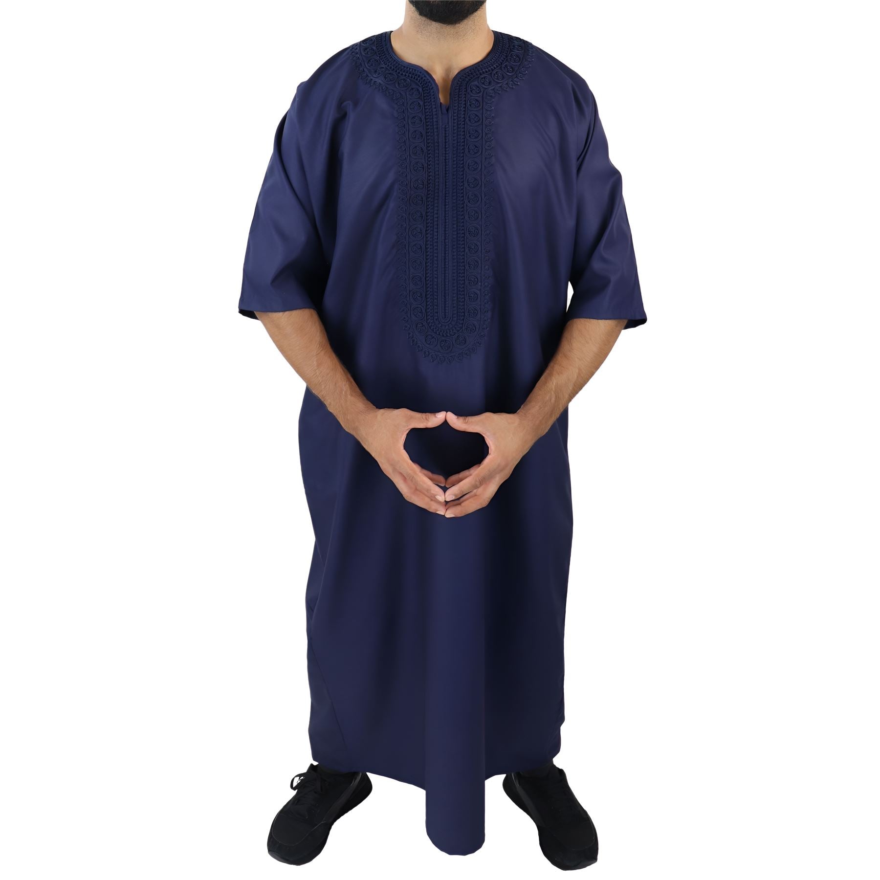 Mens Morrocan Thobe Jubba Islamic Clothing Kaftan Dubai Arabic Robe Half Short Sleeve