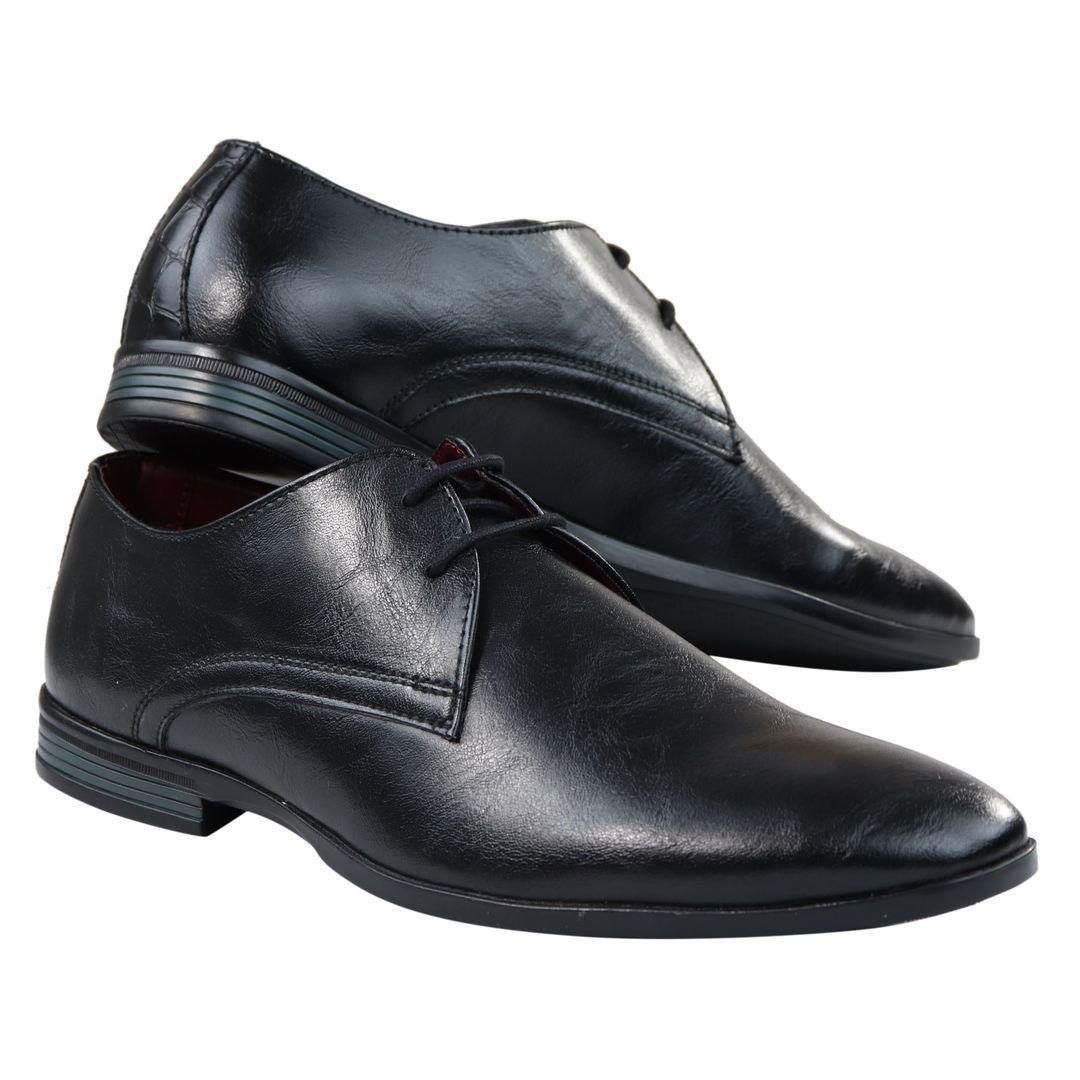 Mens Classic Black Laced Leather Shoes Smart Casual Formal Plain Simple - Knighthood Store