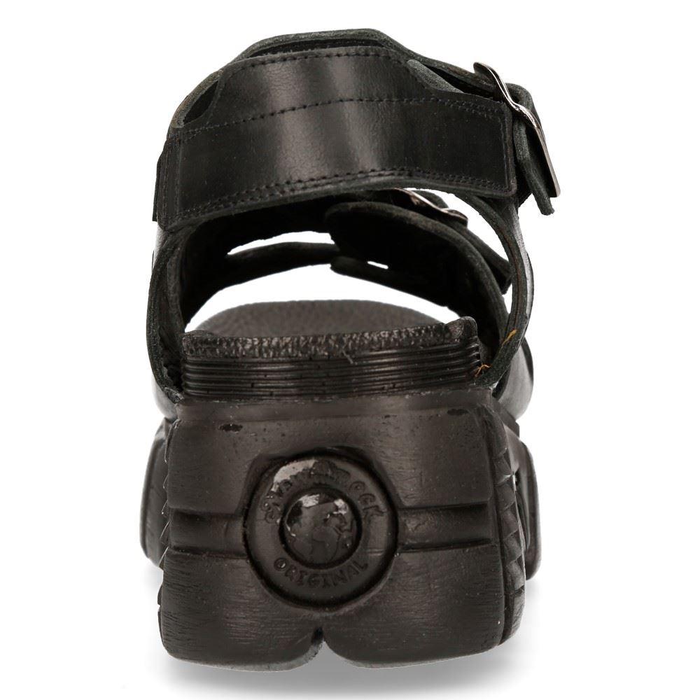 New Rock M-BIOS101-C2 Unisex Metallic Black 100% Leather Sandal Punk Rock Boots - Knighthood Store