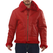 Men's Red Shearling B3 Bomber Leather Jacket