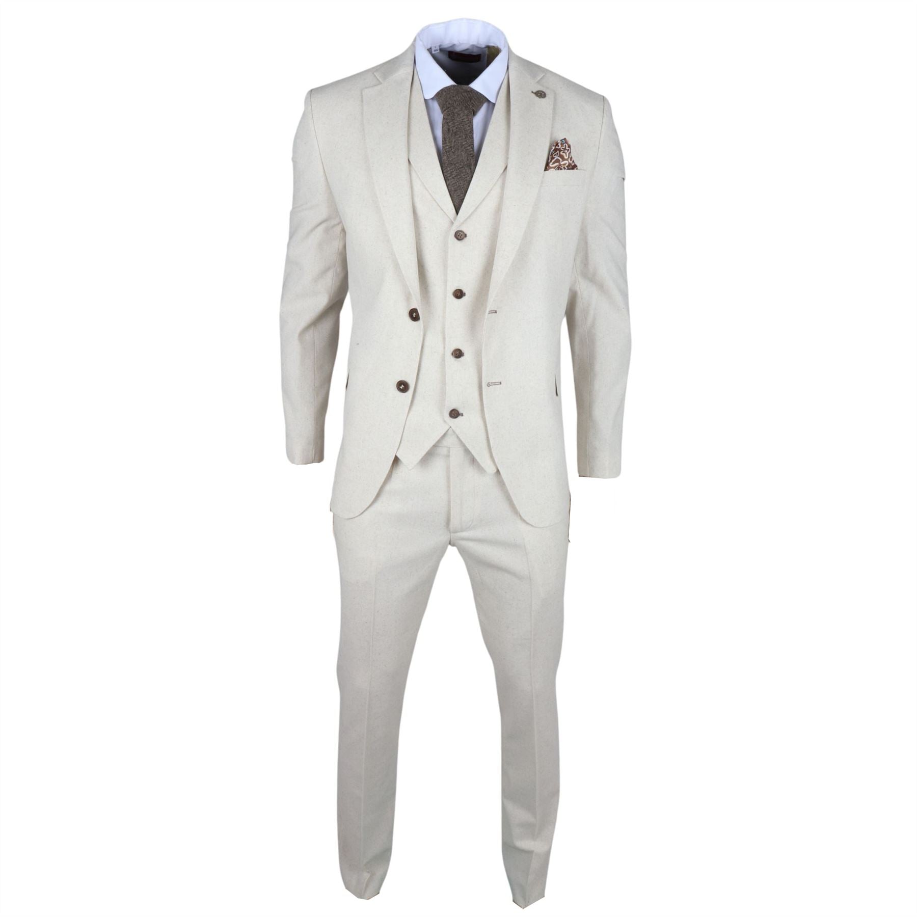 TruClothing TP-21 - Men's Beige 3 Piece Linen Summer Suit