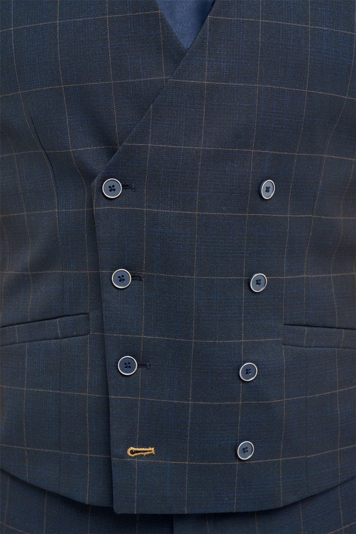 Men's Waistcoat Navy Check Tailored Fit Double Breasted Vest