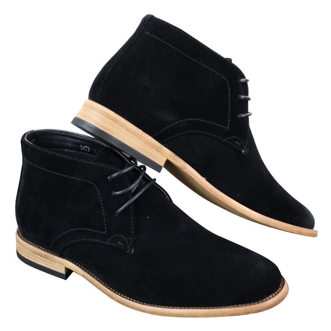 Mens Suede Lace Ankle Chukka Boots Chelsea Dealer Shoes Navy Blue Brown Black PU - Knighthood Store