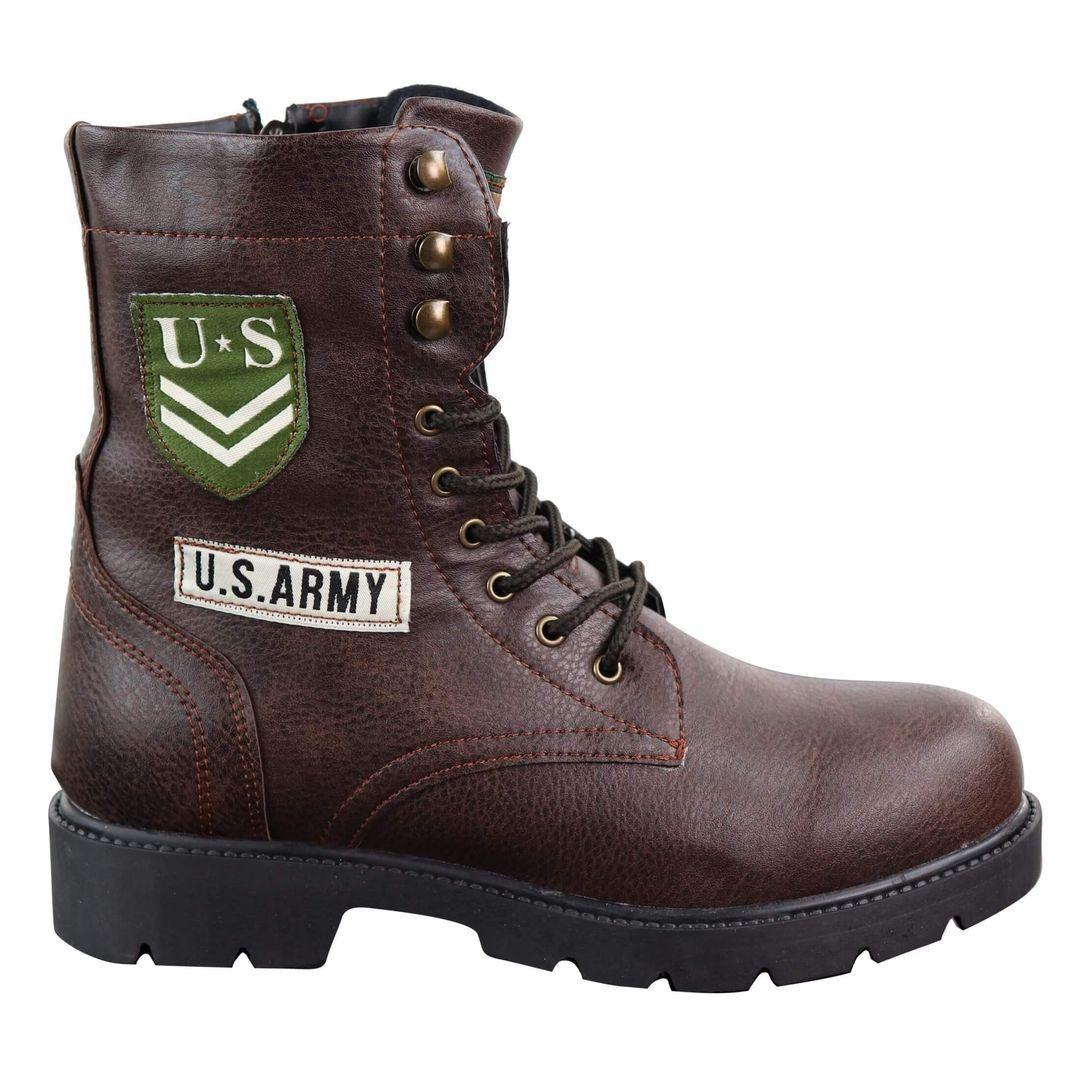 Mens US Military Army Laced Zip Ankle Boots Casual Combat Hiking PU Leather - Knighthood Store