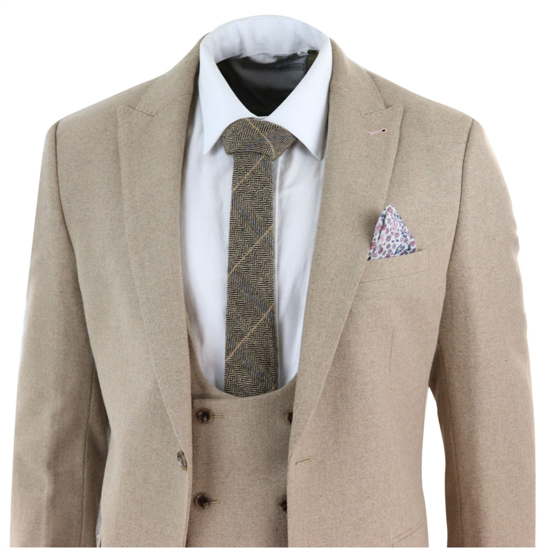 Men 3 Piece Suit Tan Brown Double Breasted