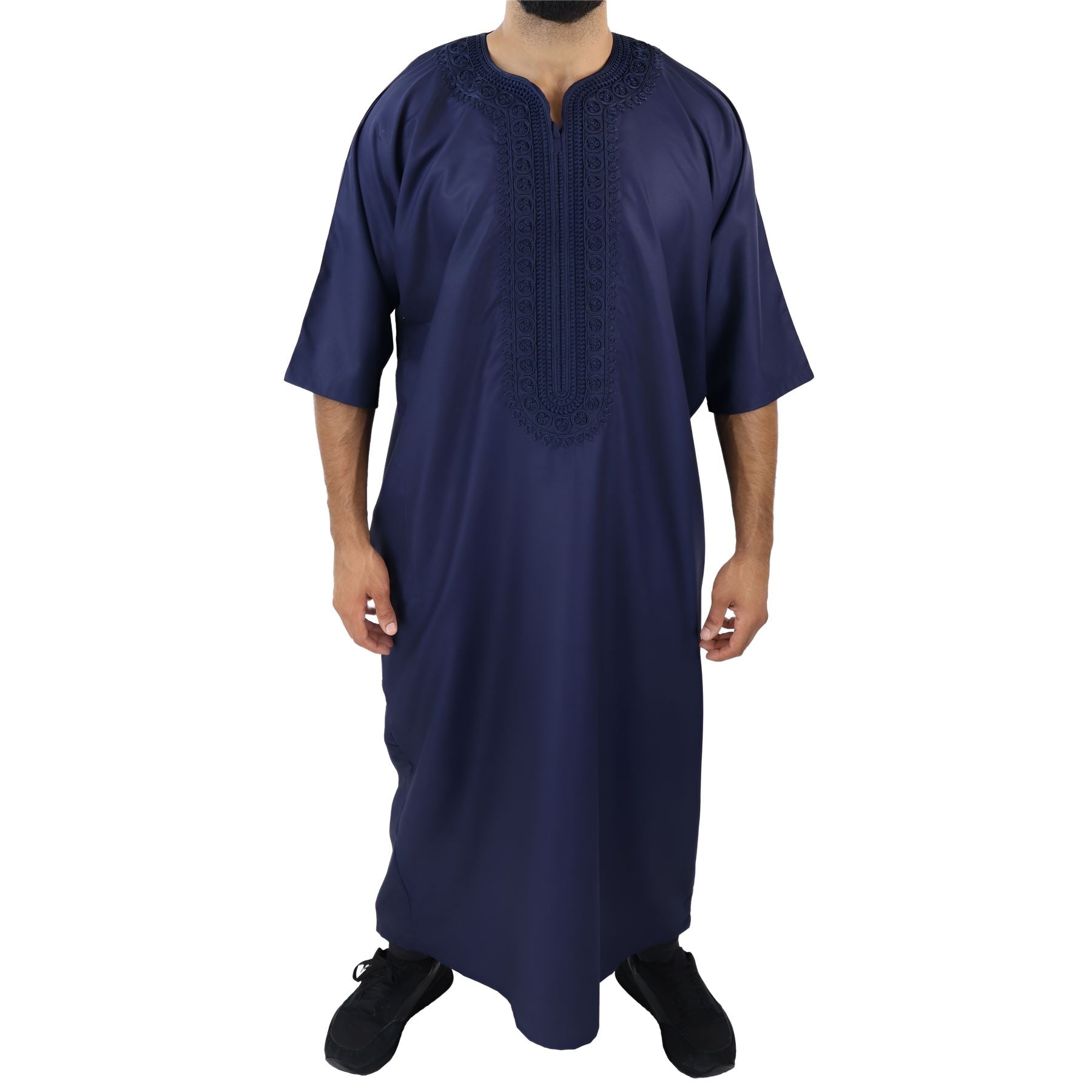 Mens Morrocan Thobe Jubba Islamic Clothing Kaftan Dubai Arabic Robe Half Short Sleeve