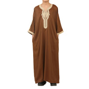 Boys Moroccan Thobe Short Sleeve Gandoura Embroidery Kaftan