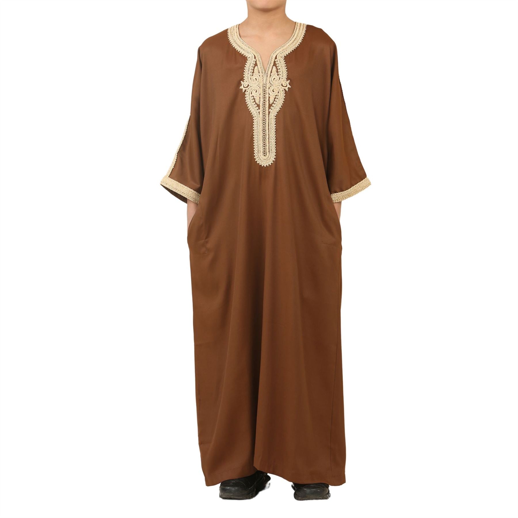 Boys Moroccan Thobe Short Sleeve Gandoura Embroidery Kaftan