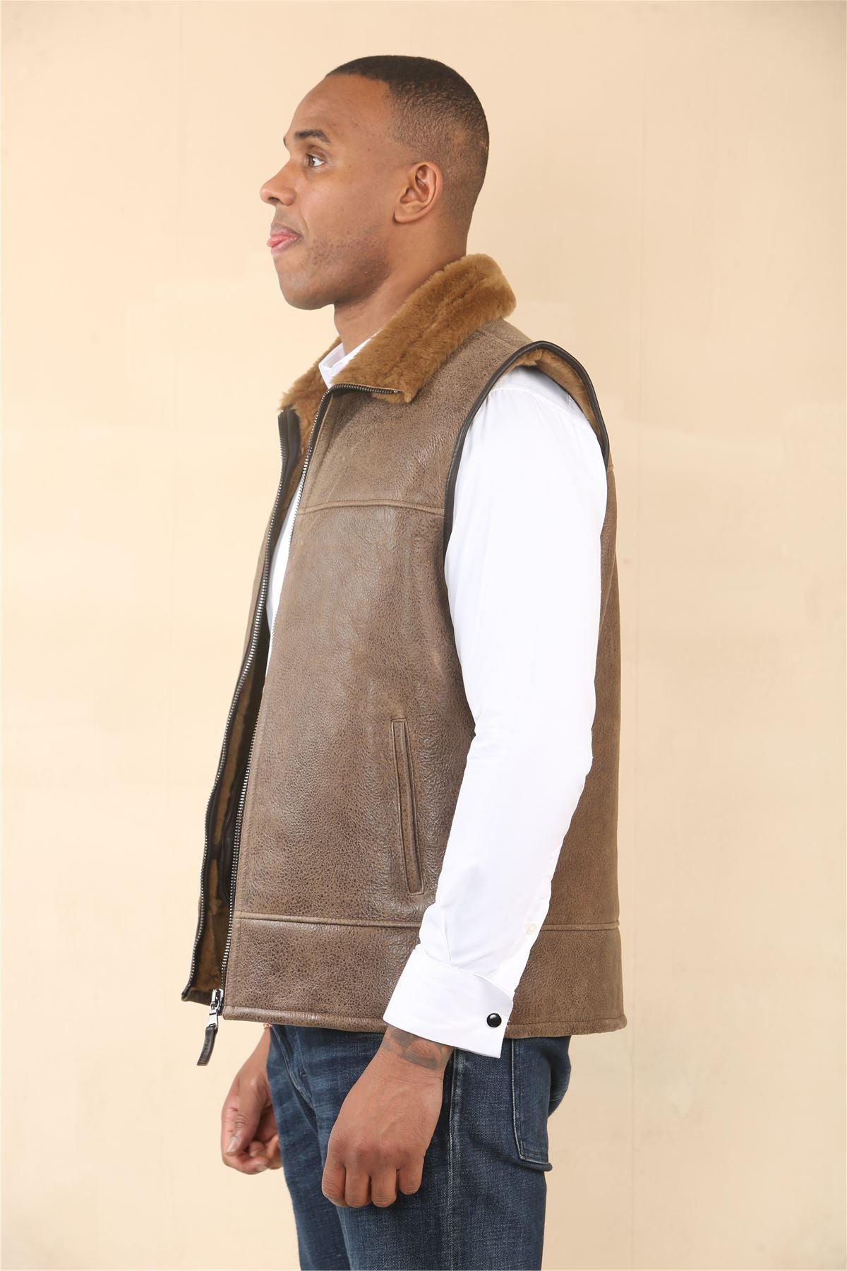 Men's Aviator Shearling Sheepskin Gilet