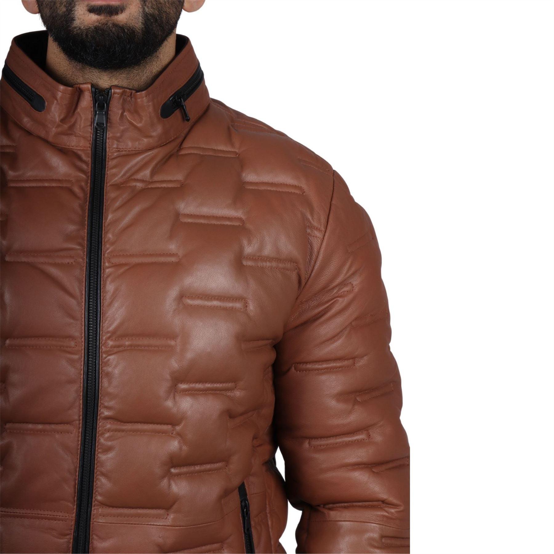 Men's Puffer Quilted Real Leather Jacket Casual Waist Length - Knighthood Store