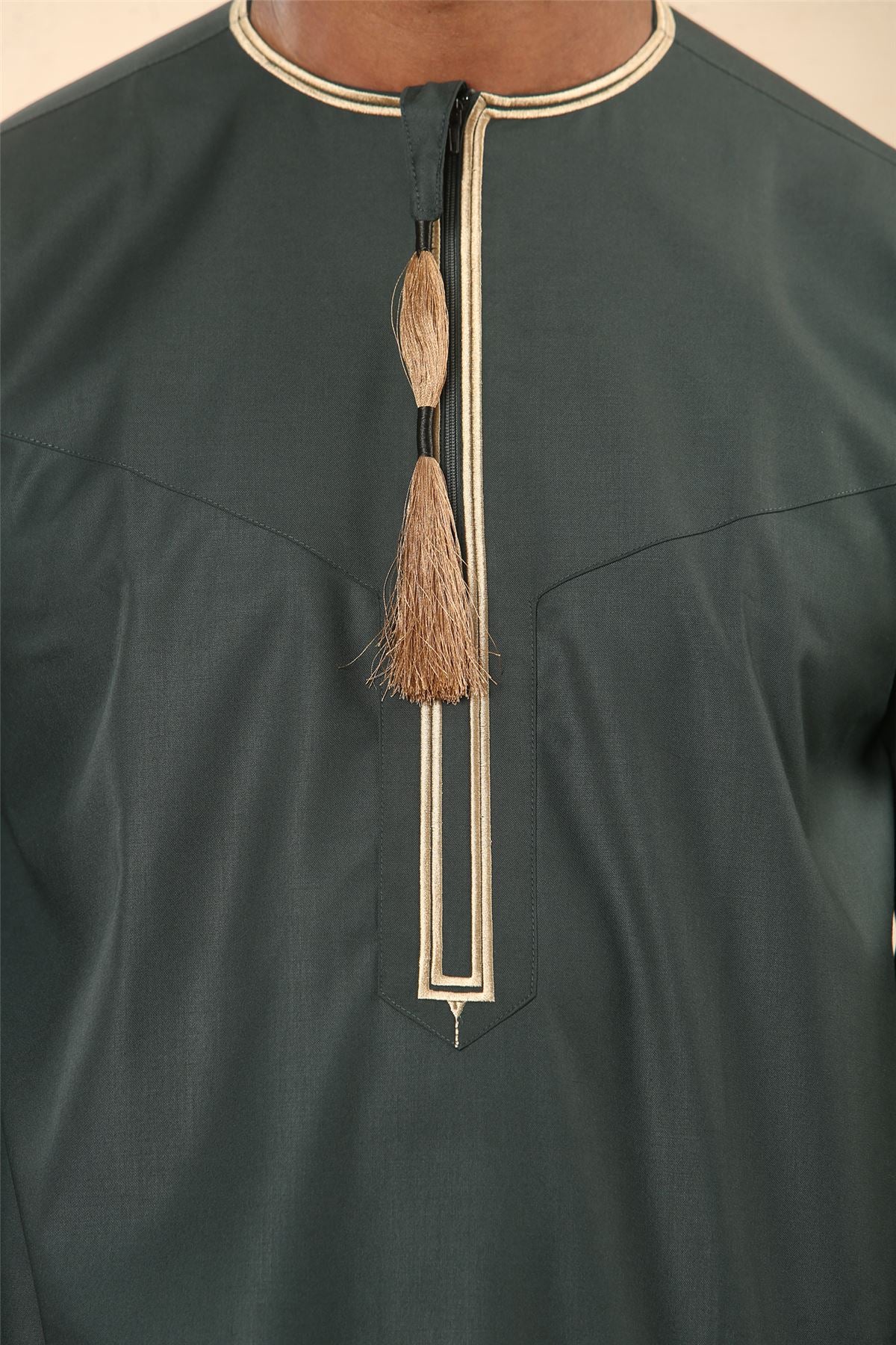 Men's Thobe Emirati Omani Jubba Islamic Clothing Muslim Kaftan Eid Robe Arab Gold Tassel Embroidery