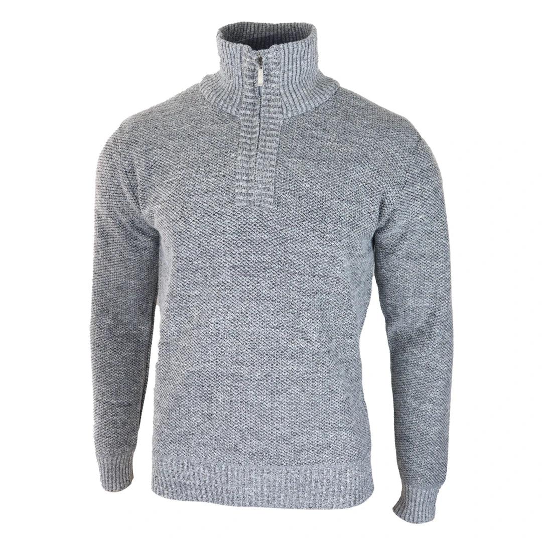 Mens Jumper Fleece Fur Lined Pullover Knitted Warm Winter Casual Half Zip - Knighthood Store