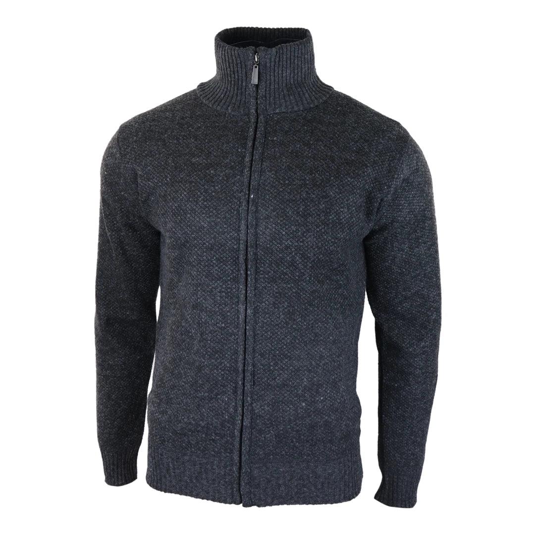 Mens Jumper Jacket Fleece Fur Lined Cardigan Knitted Warm Winter Casual Zipped - Knighthood Store