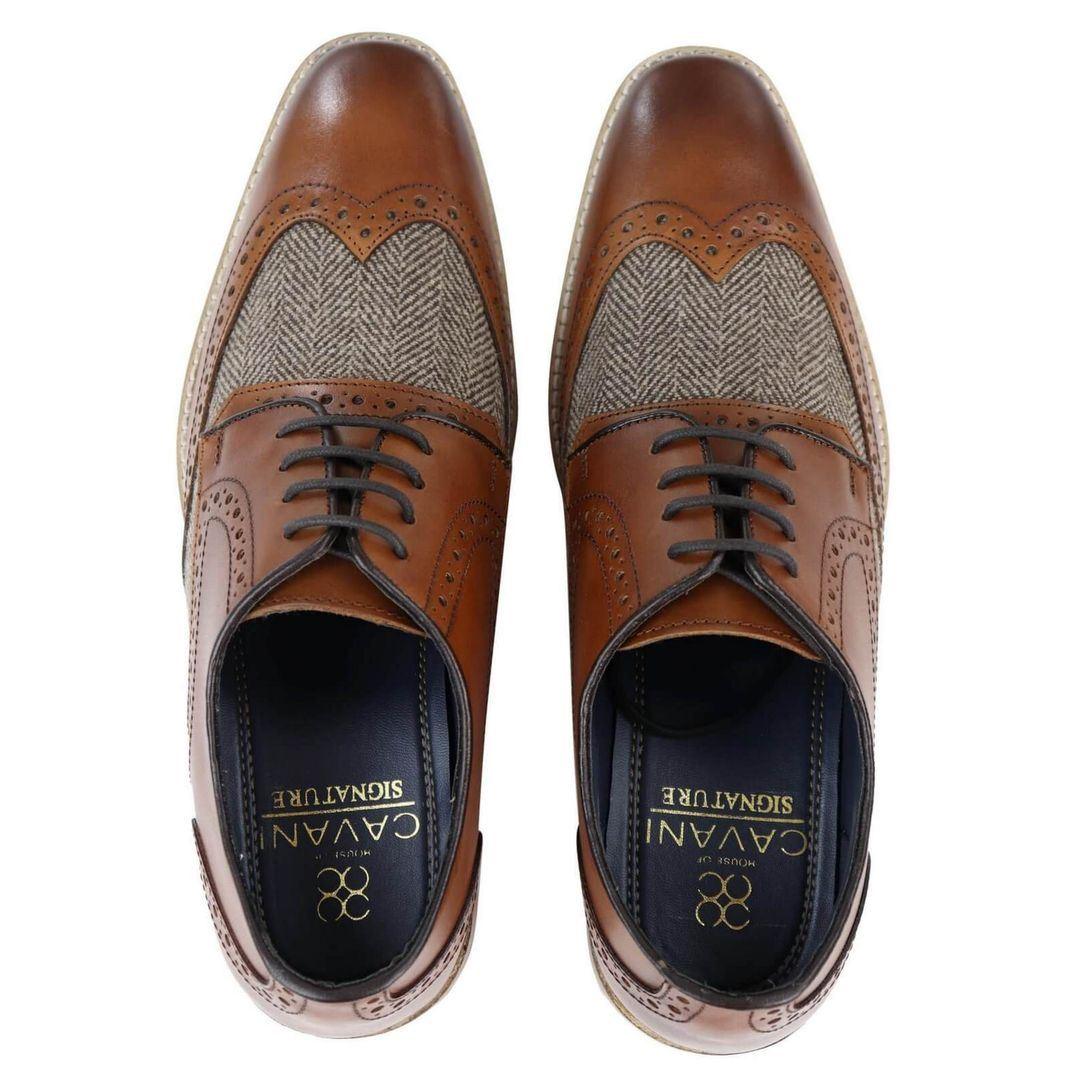 Mens Leather Gatsby Brogues Tweed Lace Shoes 1920s Peaky Blinders Classic - Knighthood Store