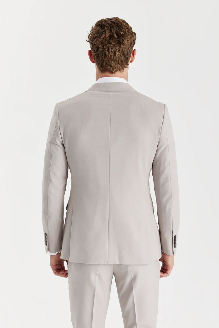 Mayfair - Men's Stone Birdseye Double Breasted Blazer