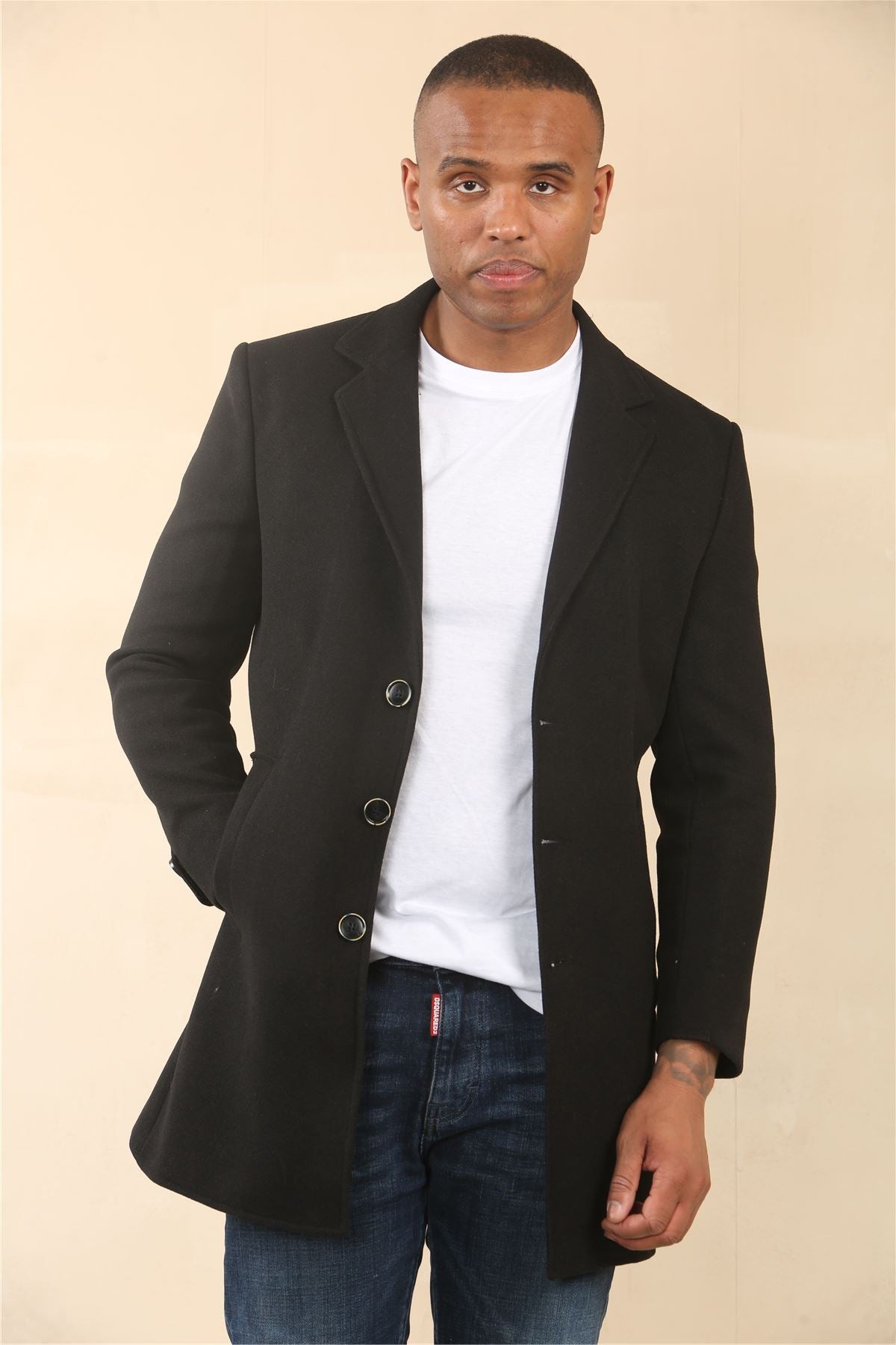 Men's Hooded Wool Blend Classic Overcoat