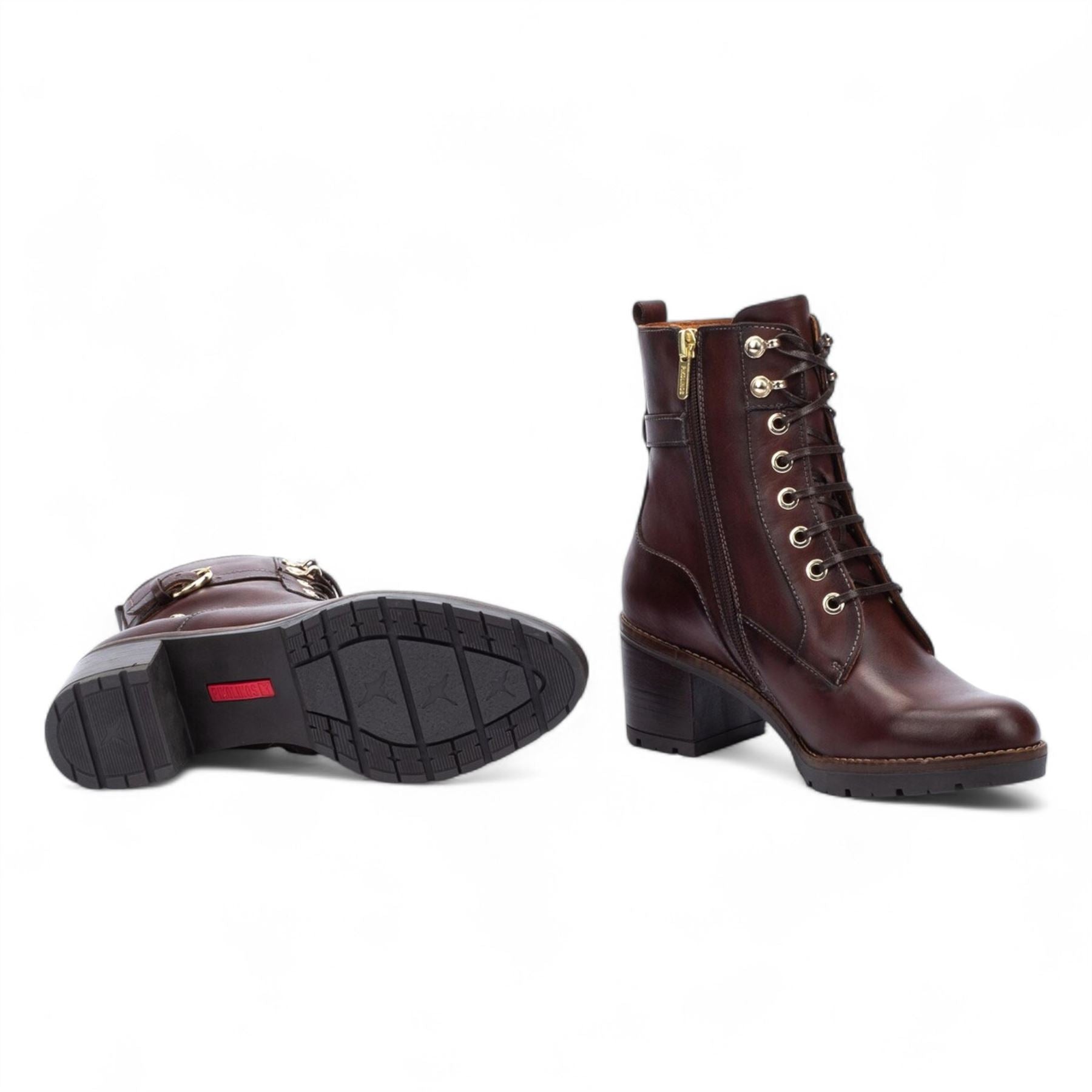 Llanes - Women’s Caoba Brown Leather Mid-Heel Ankle Boots