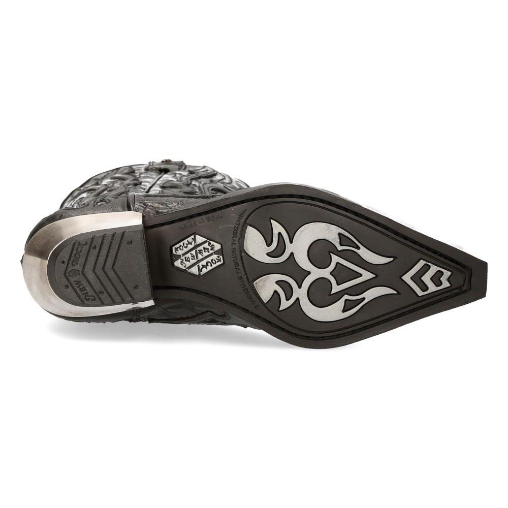 NEW ROCK M-7921-S1 BLACK FLAME BOOTS Black Leather Heavy Biker Western Cowboy - Knighthood Store