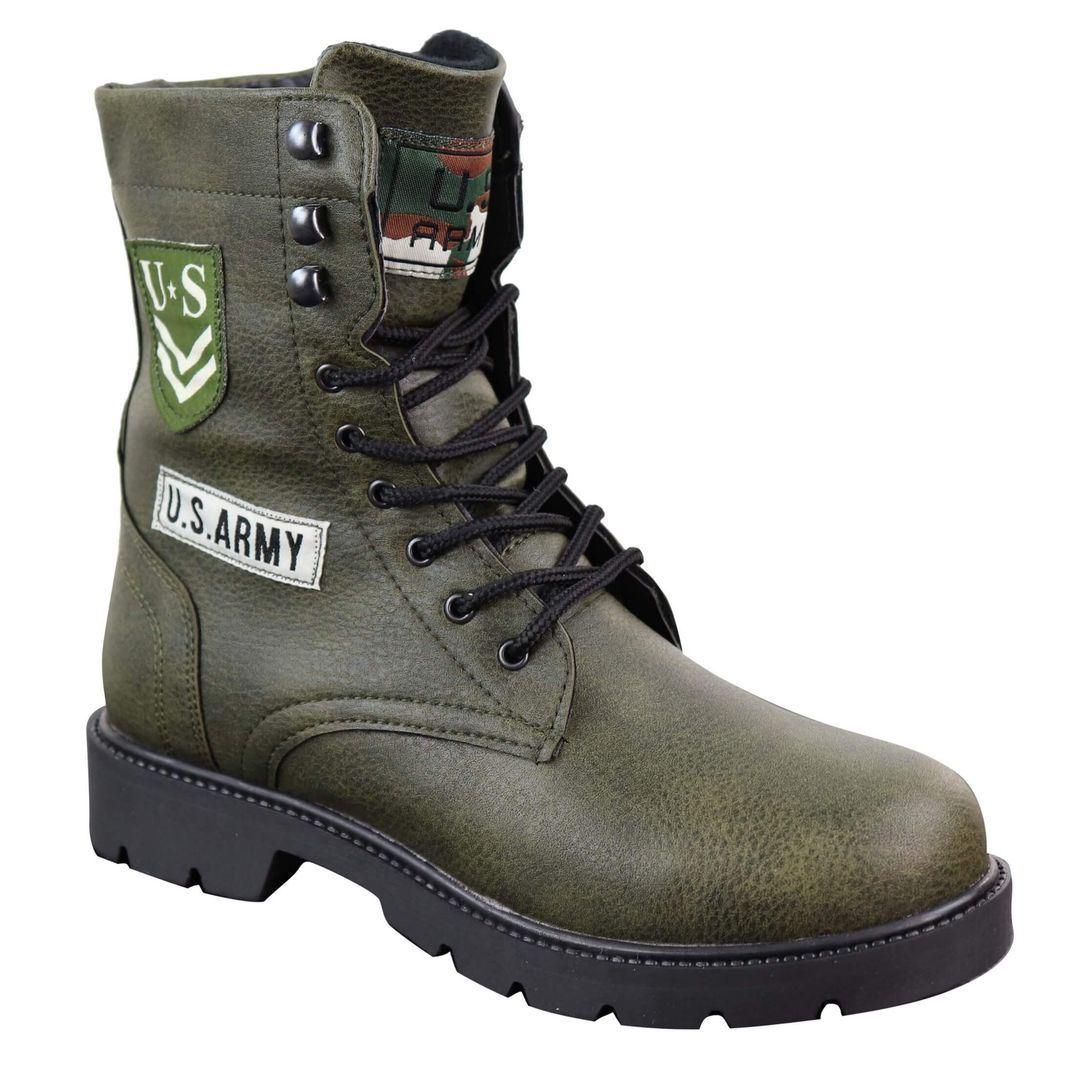 Mens US Military Army Laced Zip Ankle Boots Casual Combat Hiking PU Leather - Knighthood Store