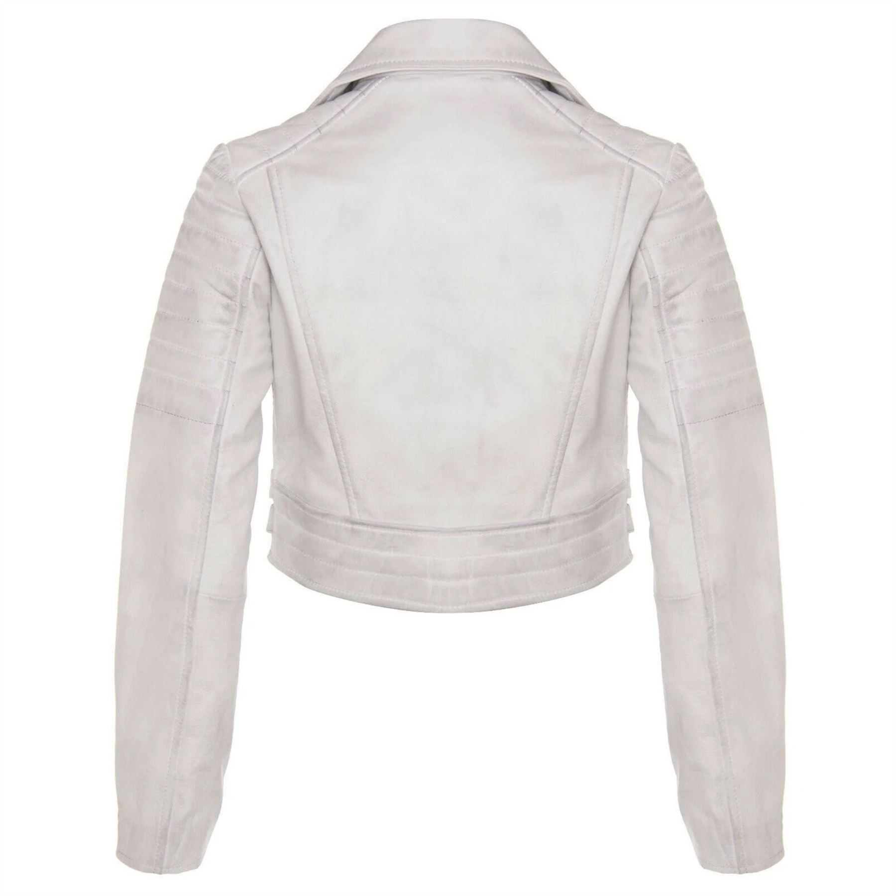 Women's Real Leather Short Cropped Length Biker Jacket