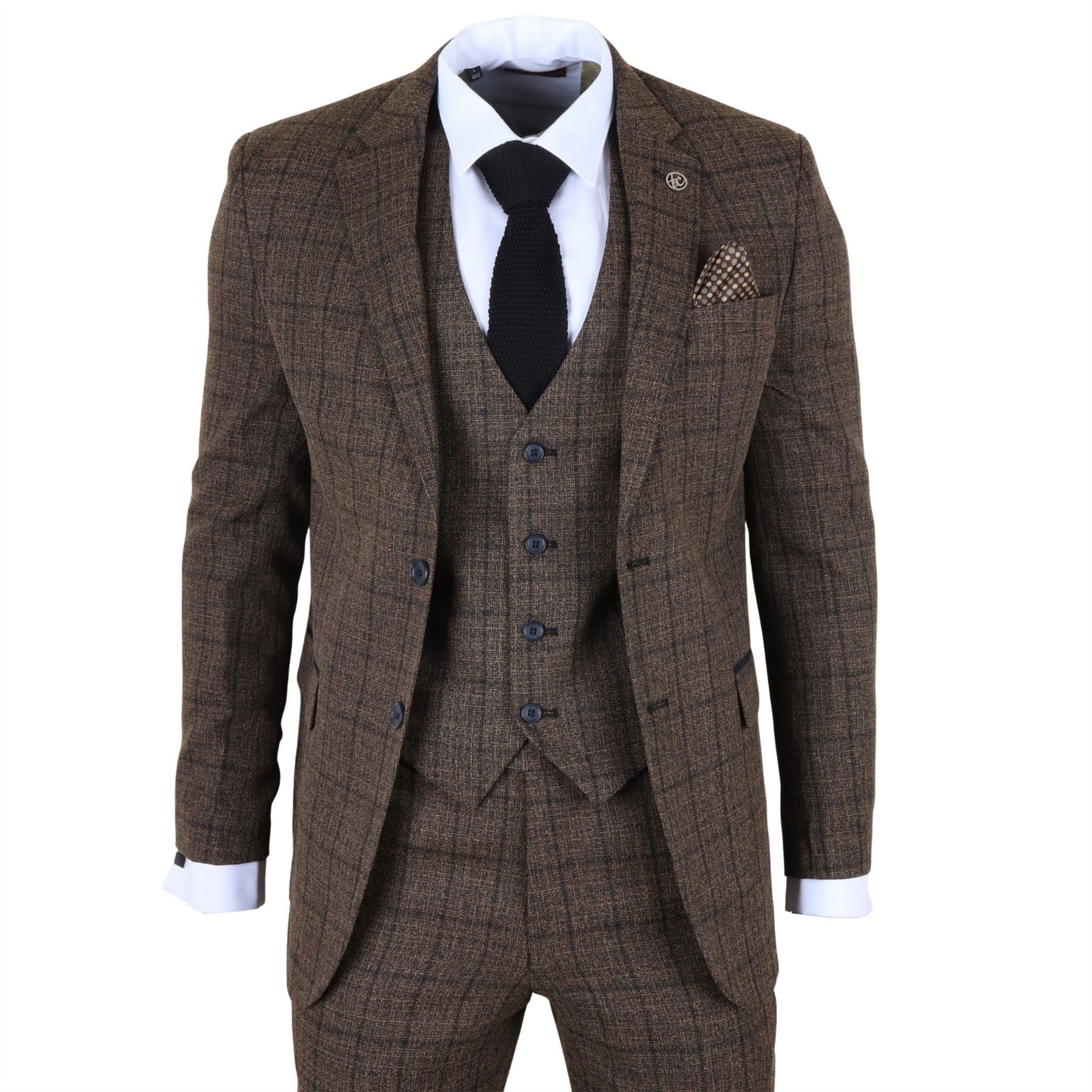 IM11 - Men's Dark Brown 3 Piece Plaid Check Suit
