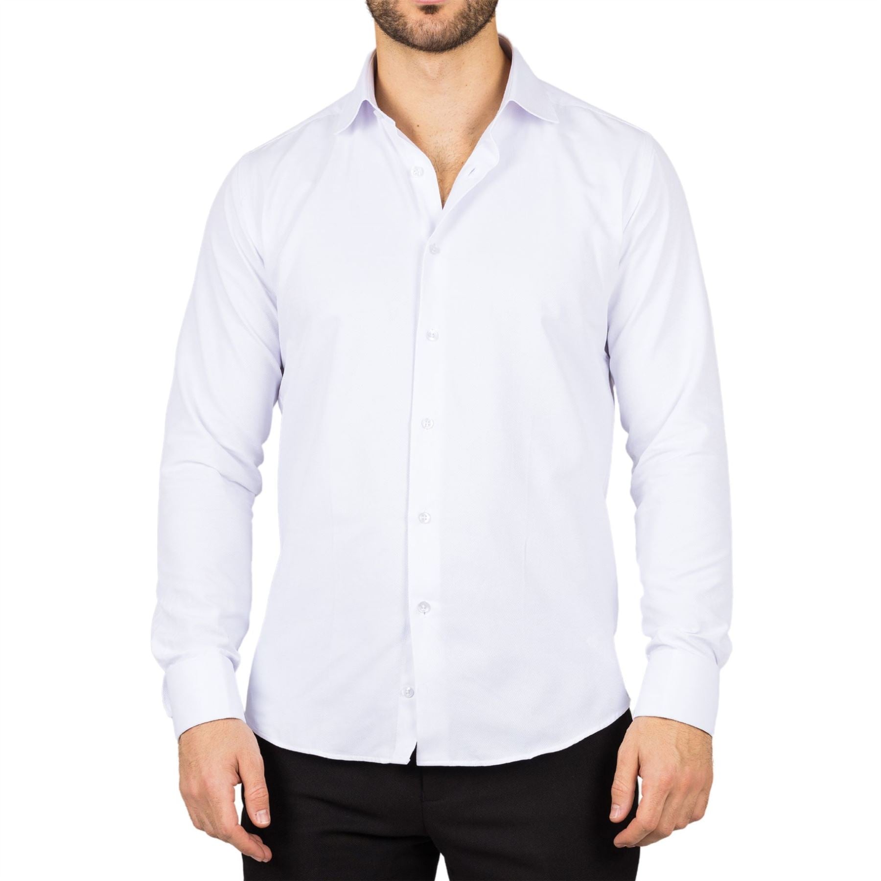 Men's White Long Sleeve Regular Fit Double Cuff Twill Oxford Shirt