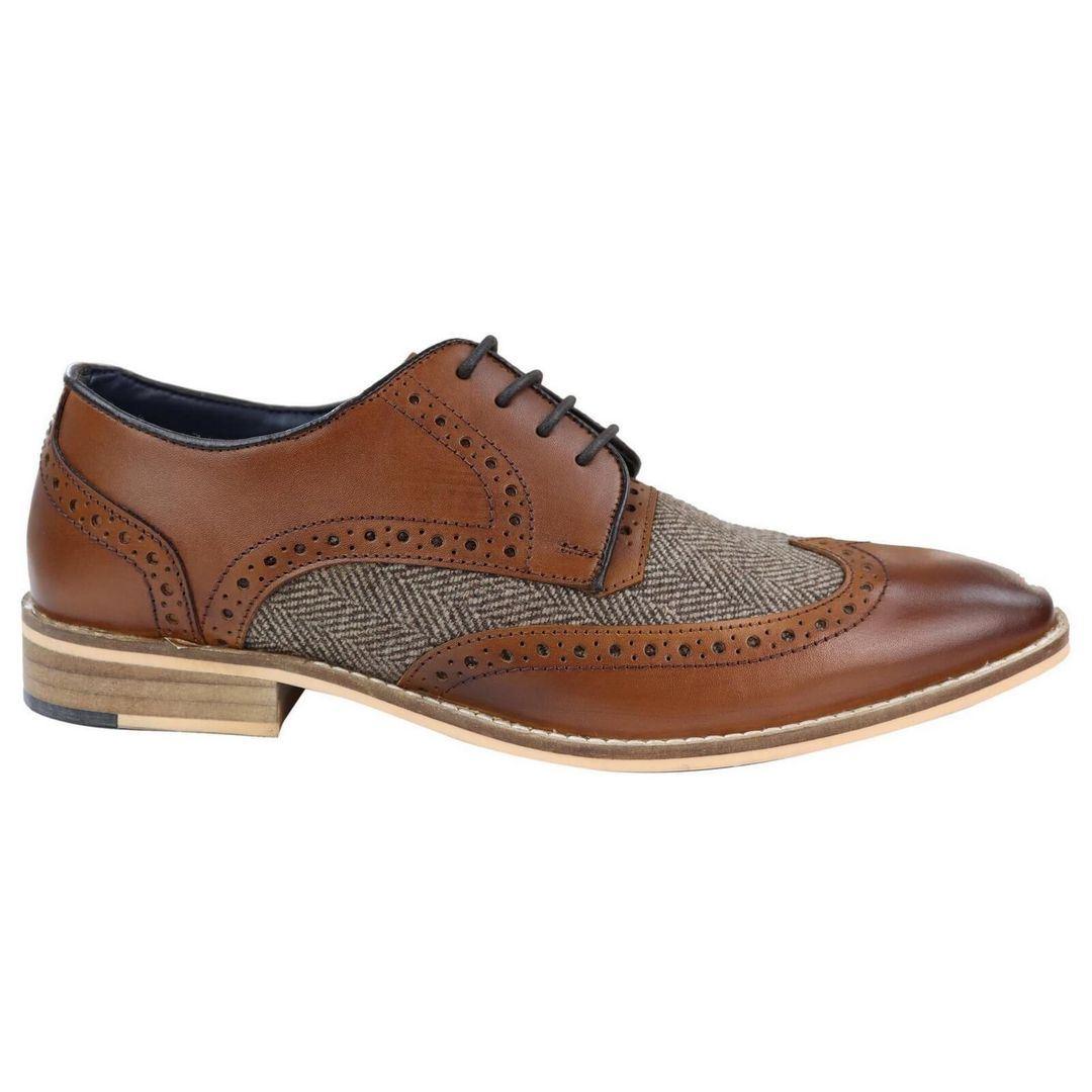Mens Leather Gatsby Brogues Tweed Lace Shoes 1920s Peaky Blinders Classic - Knighthood Store