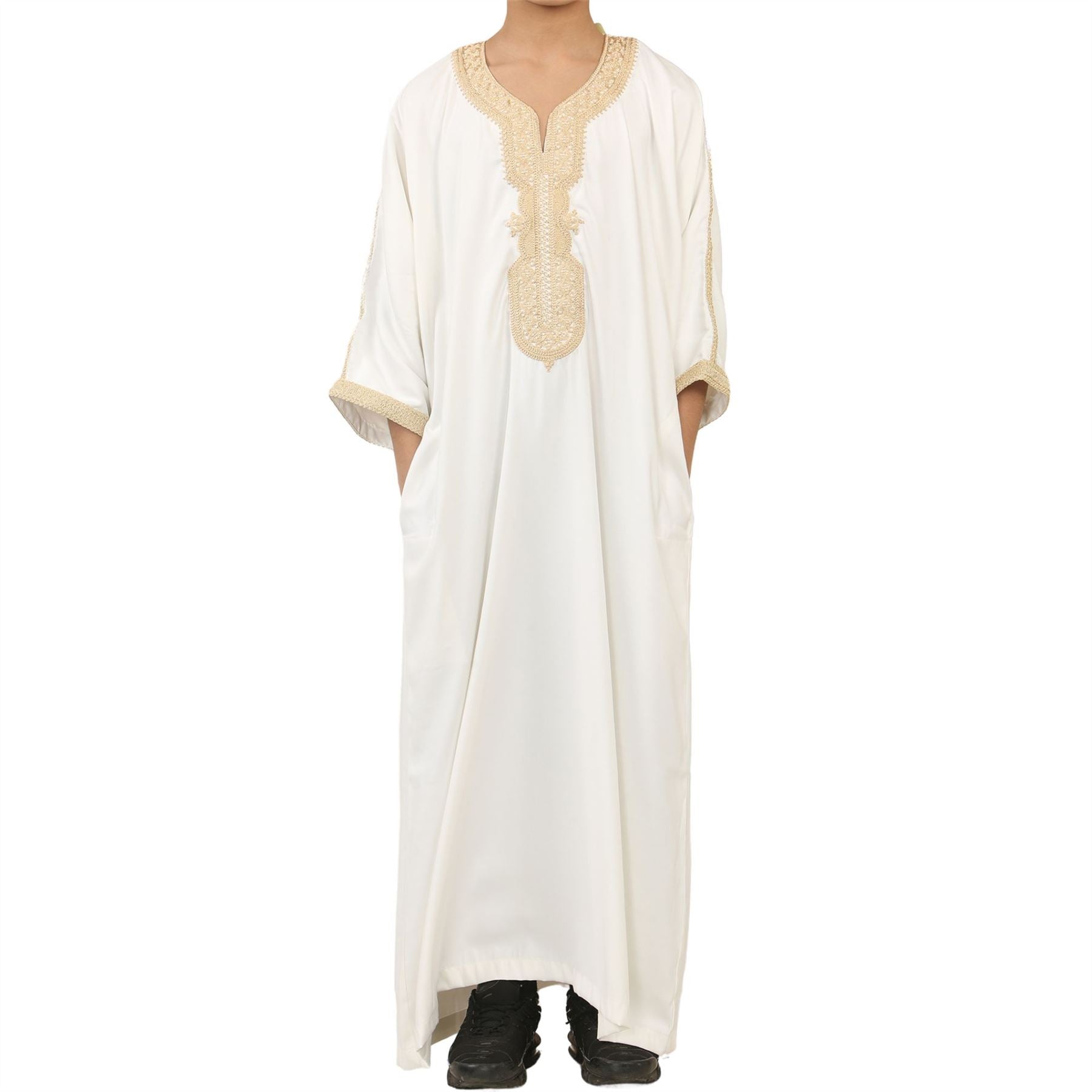 Boys Moroccan Thobe Gandoura Short Sleeve Jubba Islamic Clothing Kaftan Eid Robe Arab Embroidery