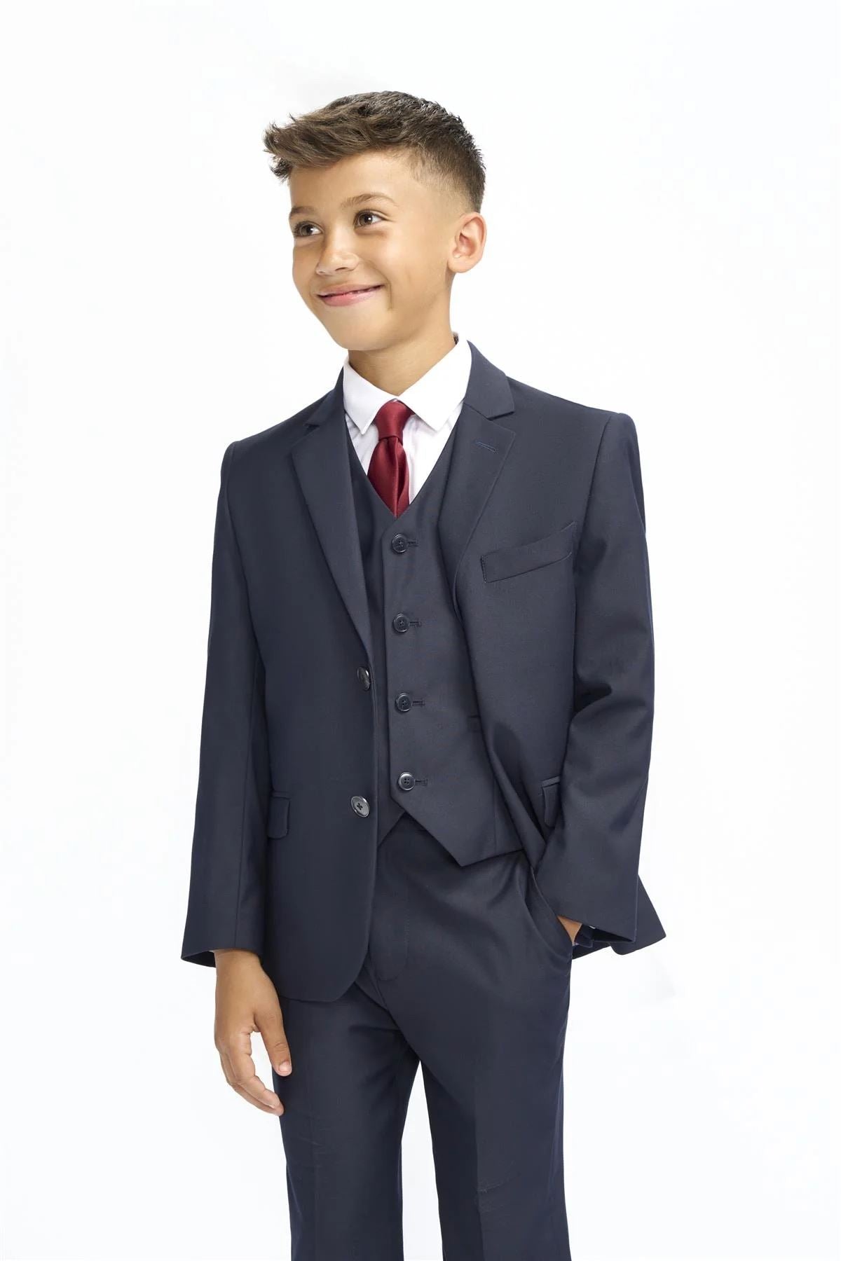 Boys Suit Navy 3 Piece Tailored Fit Classic Formal Outfit