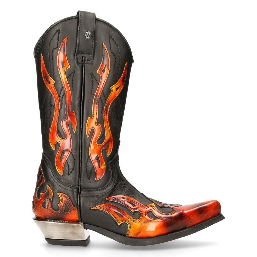 New Rock Unisex 7921-S2 New Rock Leather WEST Black Red Cowboy Leather Boots - Knighthood Store