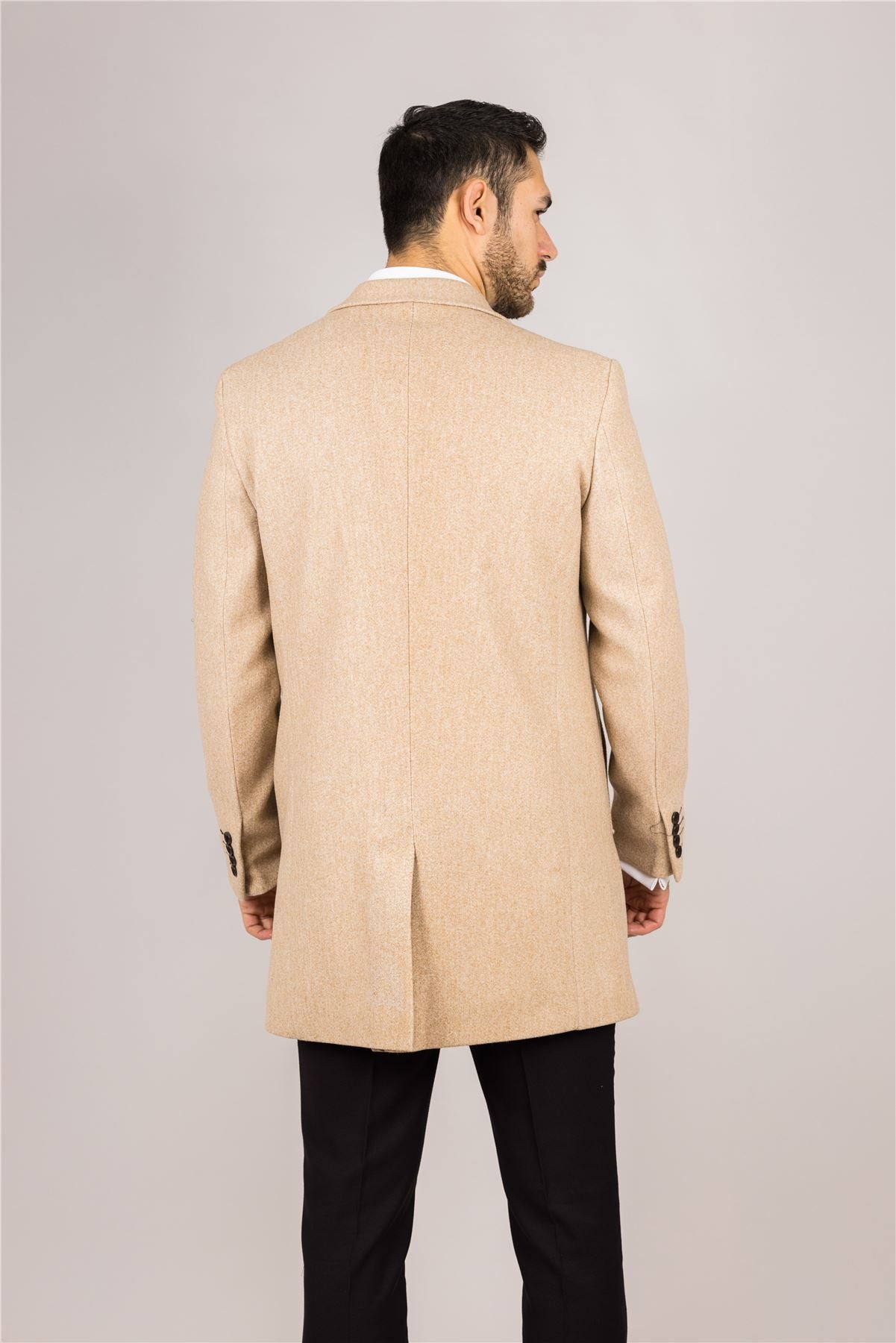 Men's Overcoat Notched Lapel Collar Wool Blend Classic Trench Coat Winter Jacket