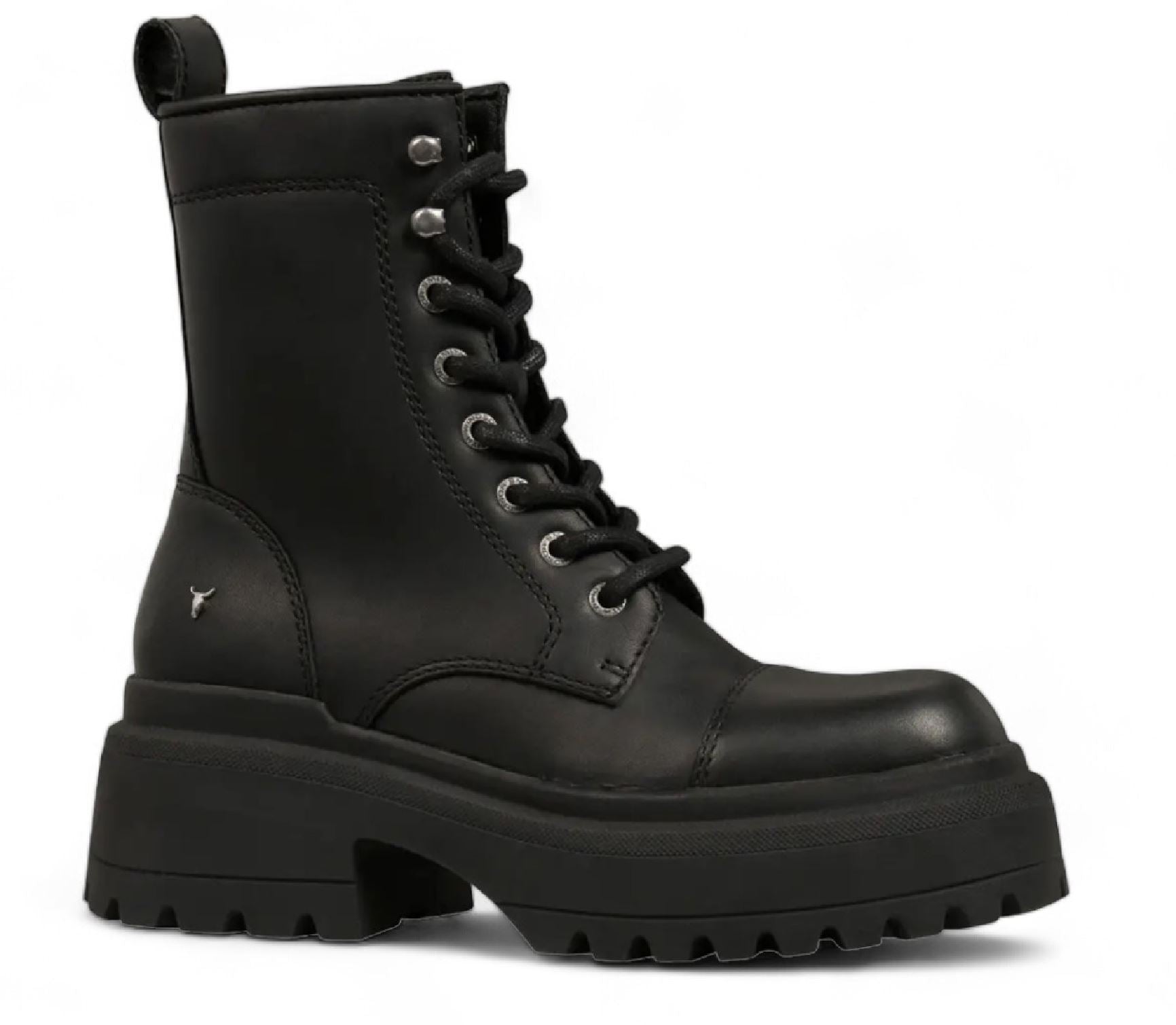 Destroy - Women's Black Mid Calf Leather Combat Boots