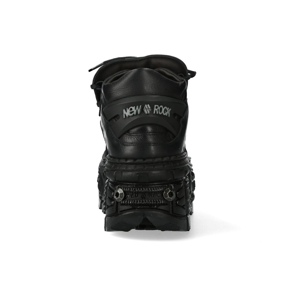 New Rock Boots WALL106-S25 Unisex Metallic Black Leather Platform Gothic Boots - Knighthood Store
