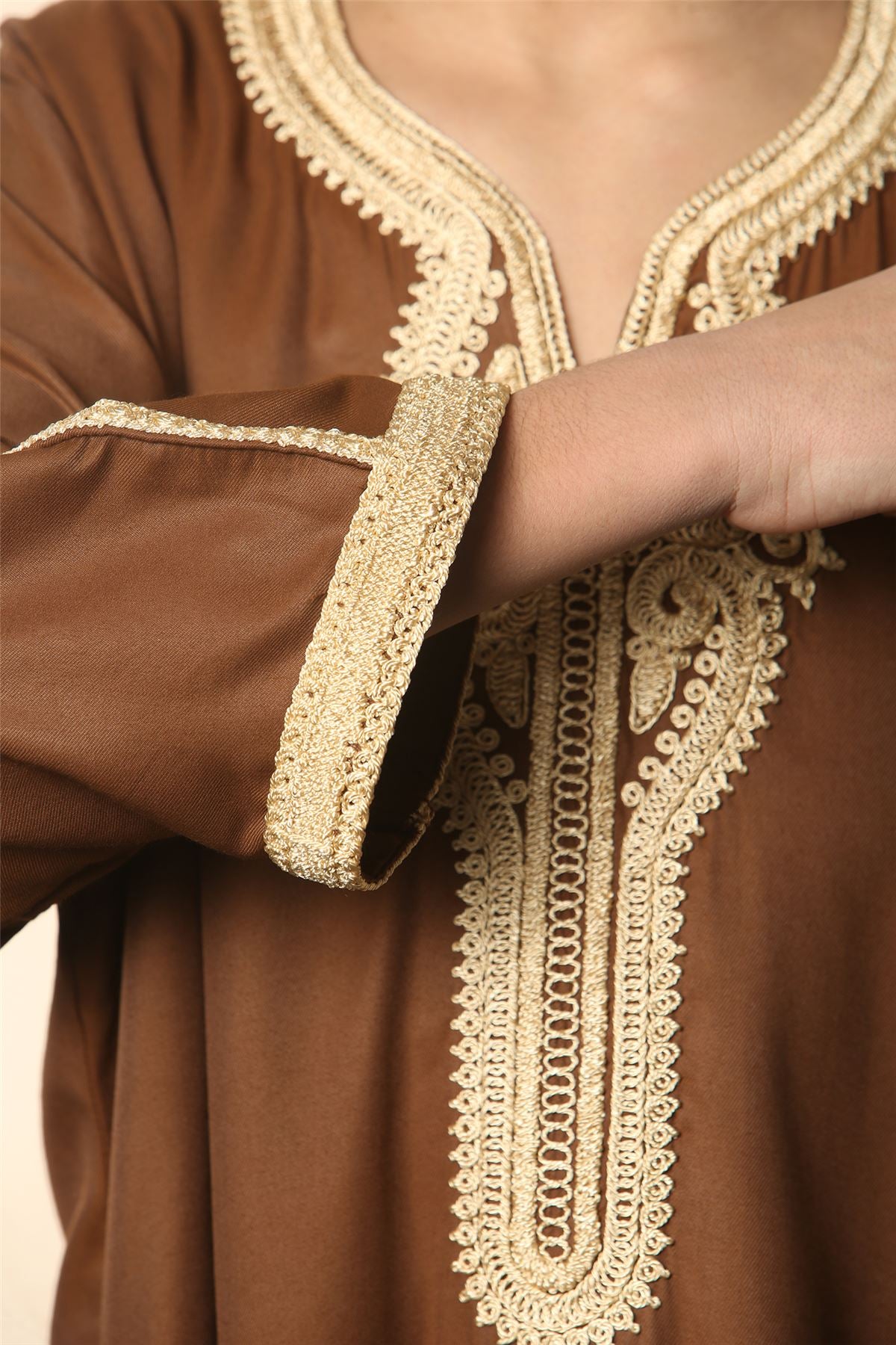 Boys Moroccan Thobe Short Sleeve Gandoura Embroidery Kaftan
