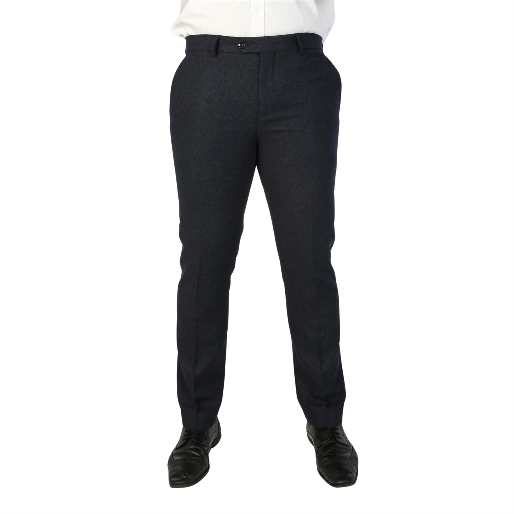 Men's Trousers Navy Blue Wool Blend Tweed Casual Formal Pants