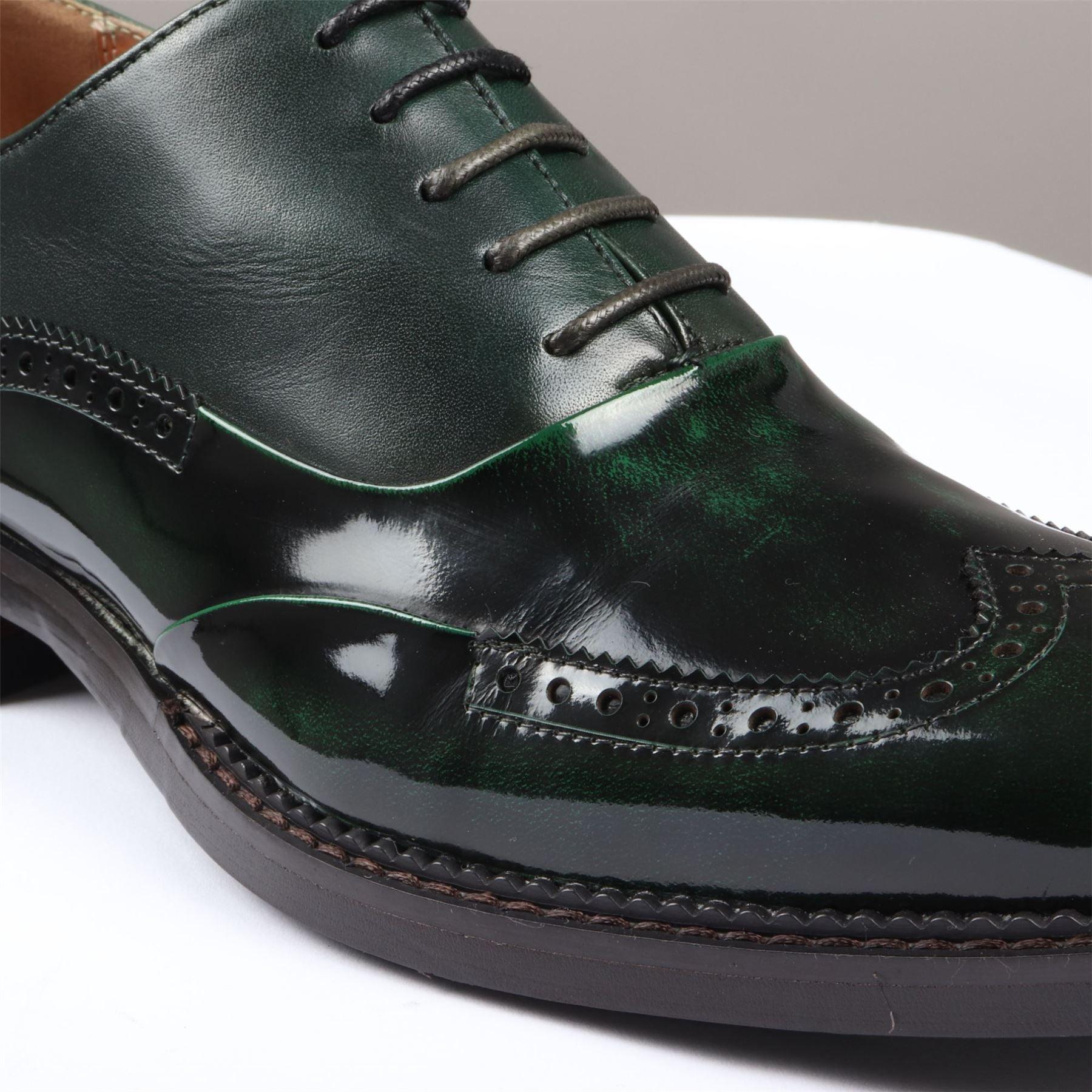 Men's Shoes Green Patent Leather Lace Up Brogue Formal Dress Shoe - Knighthood Store