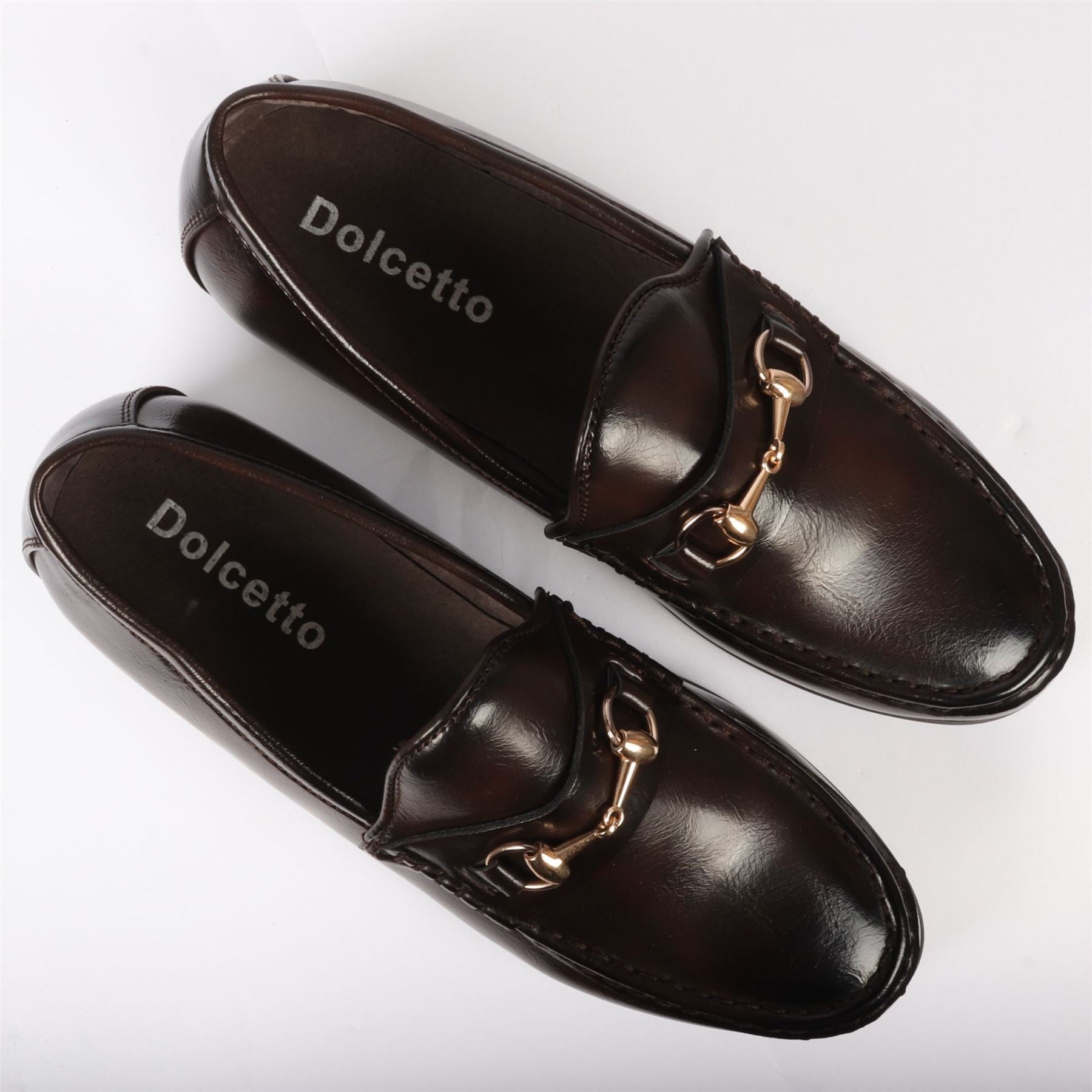 Men's Leather Lined Slip On Gold Buckle Loafers