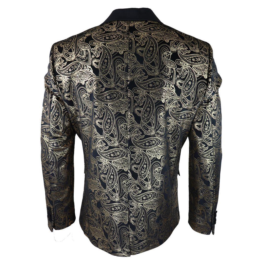 Mens Velvet Paisley Floral Blazer Black Gold Silver Tuxedo Jacket Dinner Suit Tux - Knighthood Store