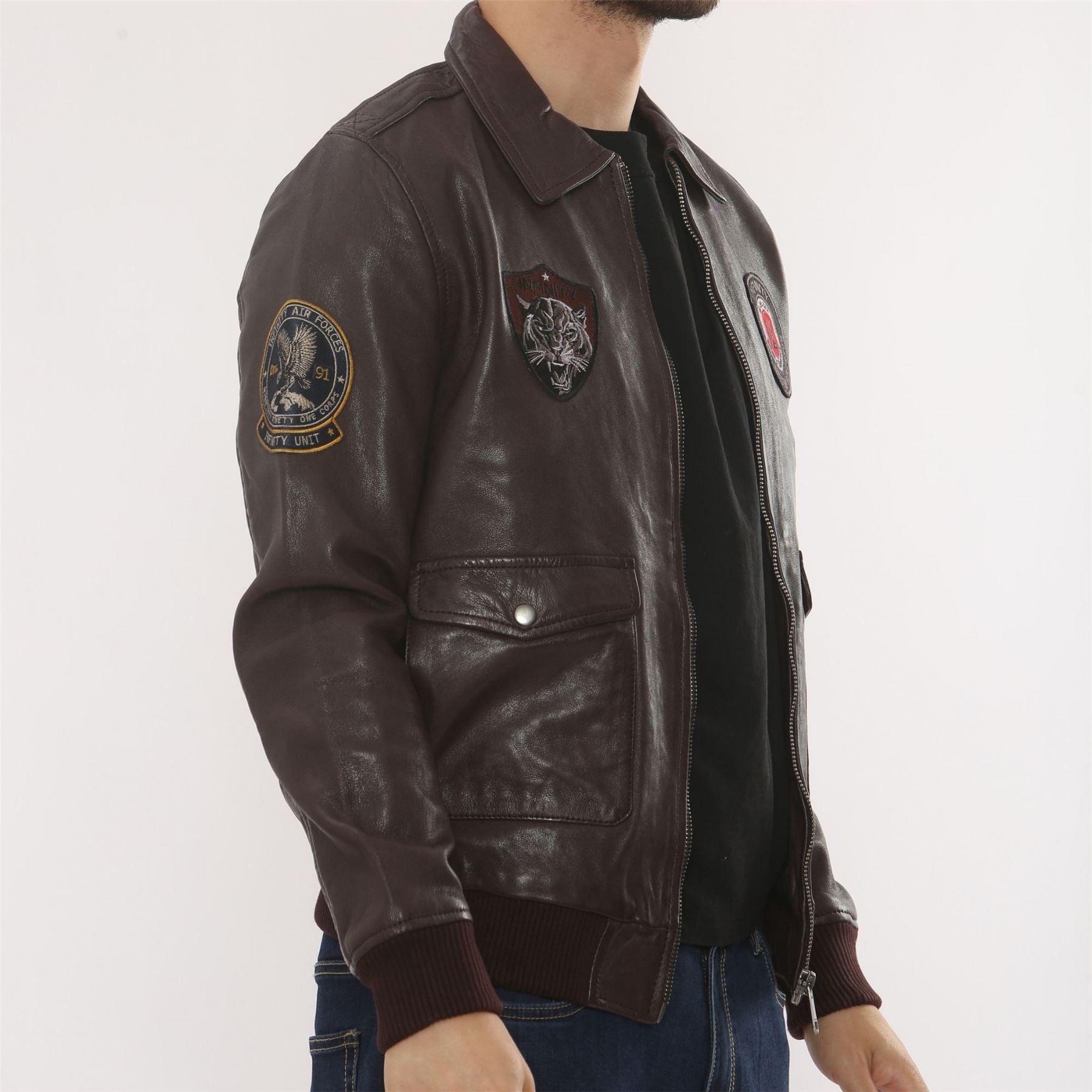 Men's Leather Bomber Jacket Pilot Air Force Style