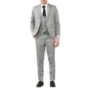 Men's 3 Piece Suit Grey Tailored Fit Wedding Classic Prom Formal Textured