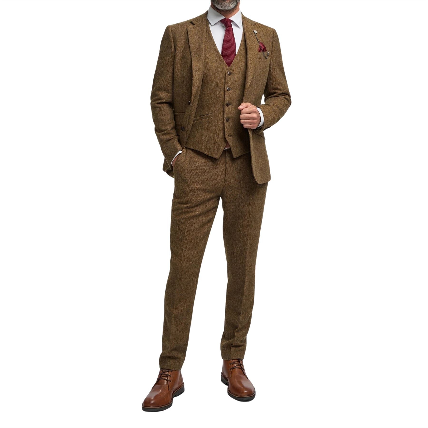 Thomas - Men’s Brown 3 Piece Wool Blend Tweed Suit
