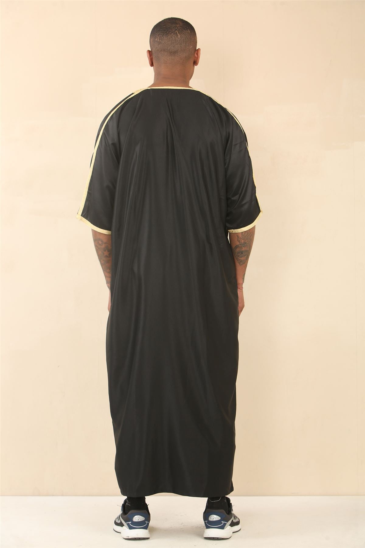 Men's Moroccan Thobe Gandoura Short Sleeve Jubba Islamic Clothing Kaftan Eid Robe Arab Embroidery