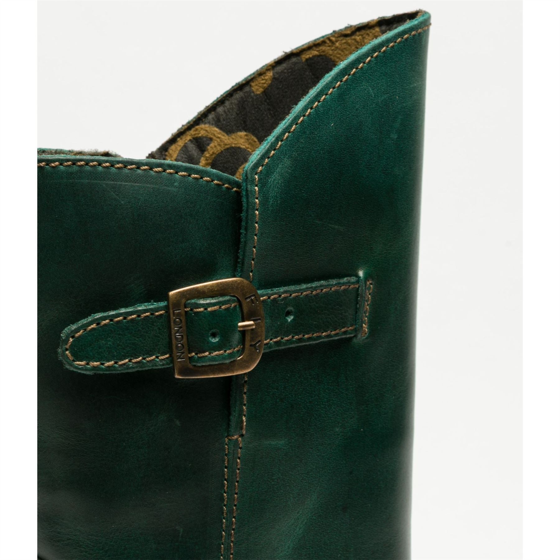 MES2913 - Women's Wedge Heel Buckle Mid Calf Leather Boots