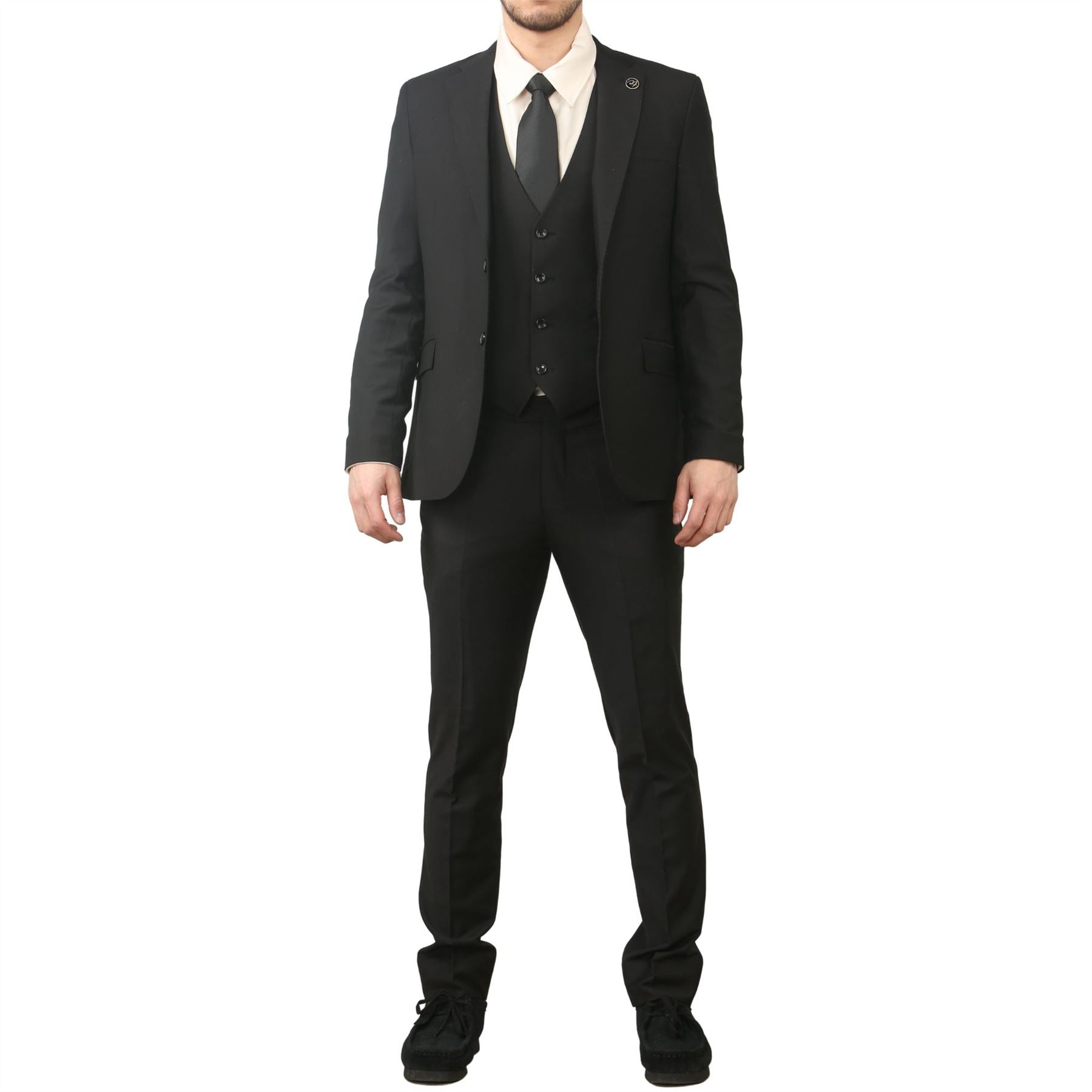 IM30 - Men's Black 3 Piece Stitch Lapel Formal Suit