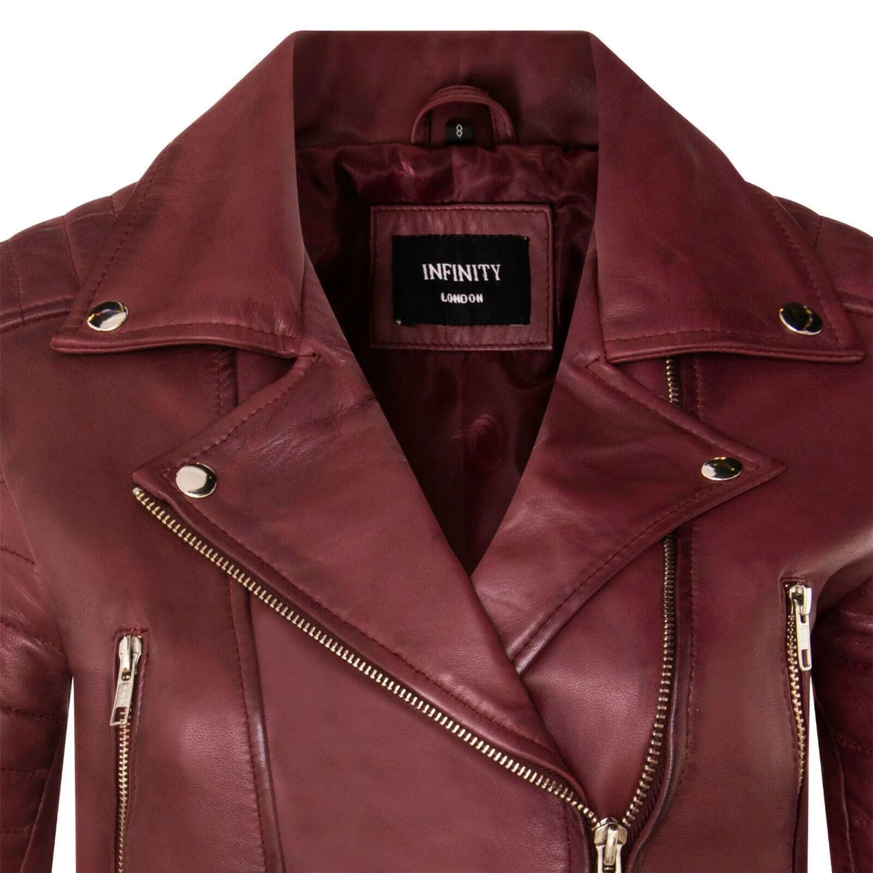 Women's Real Leather Short Cropped Length Biker Jacket