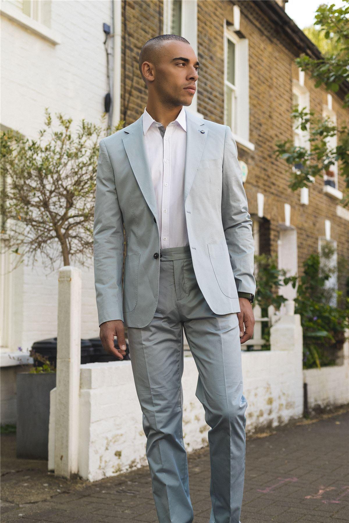 Mens 2 Piece Summer Suit Light Blue Office Wedding Smart Casual Classic Italian Tailored Fit - Knighthood Store