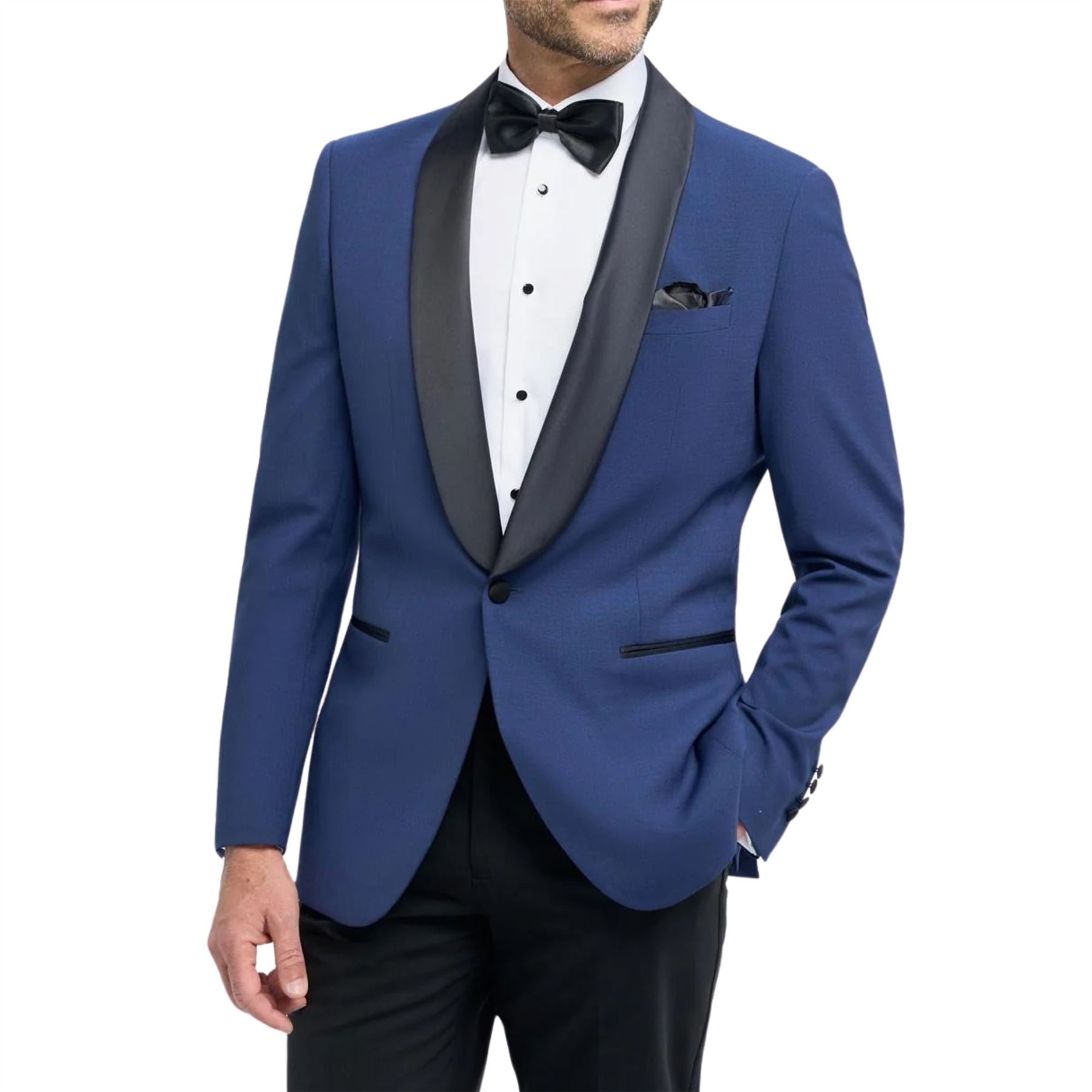 Men's Blazer Blue Formal Shawl Collar Tuxedo Jacket