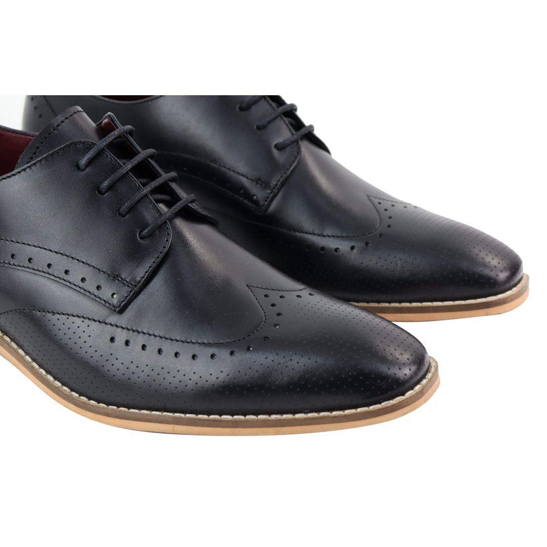 Mens Smart Casual Real Leather Office Work Wedding Shoes Laced Simple Brogues - Knighthood Store
