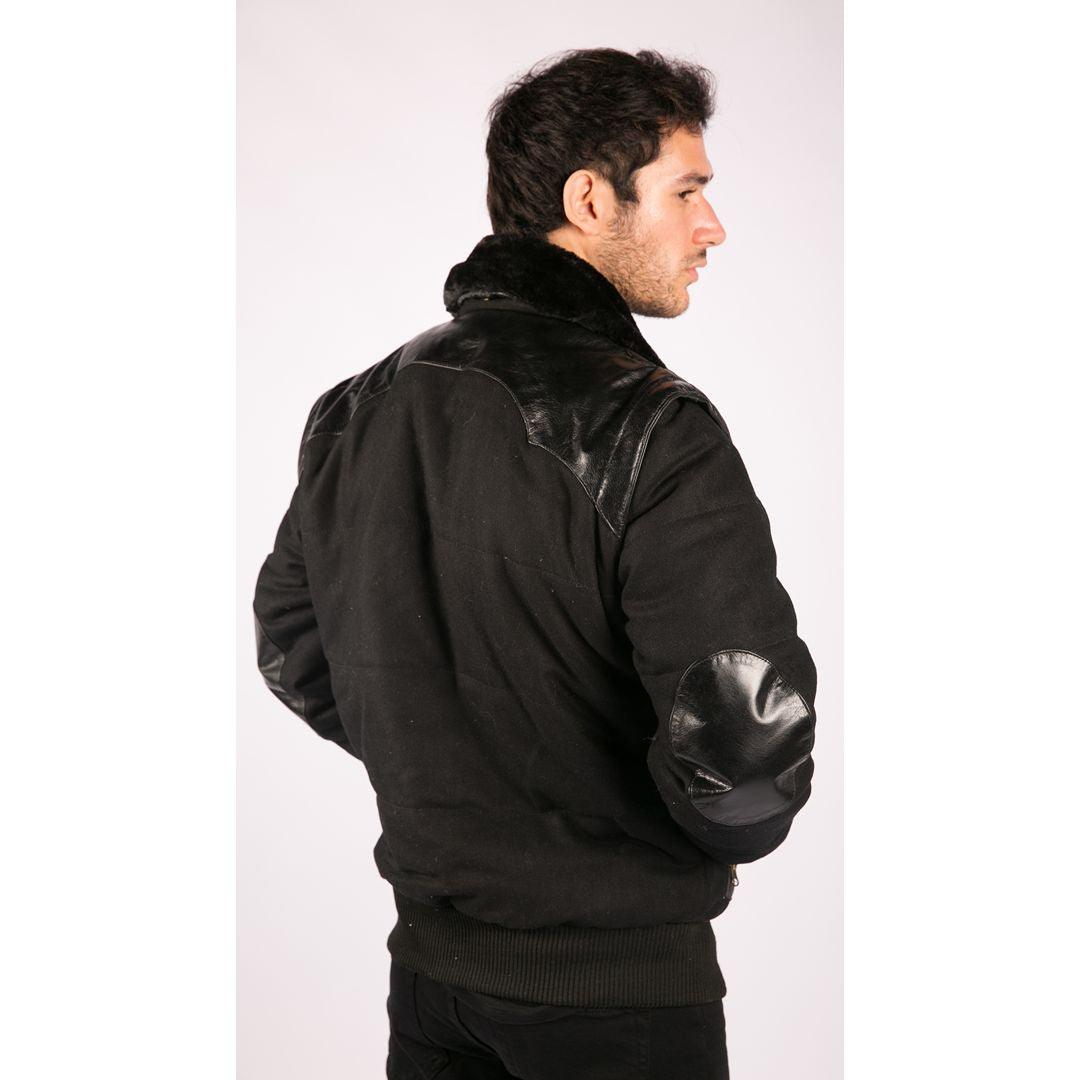 Men's Black Leather Shoulder Patches Bomber Jacket with Removable Sleeves - Knighthood Store